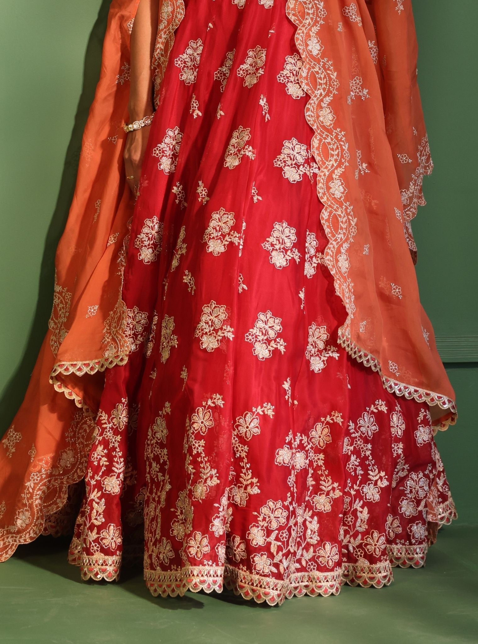 Jugnu Organza Red Lehenga