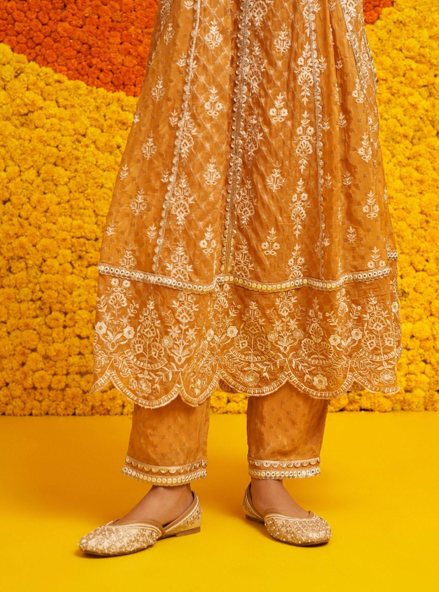 Chalka Banarsi Mustard Anarkali Kurta Set