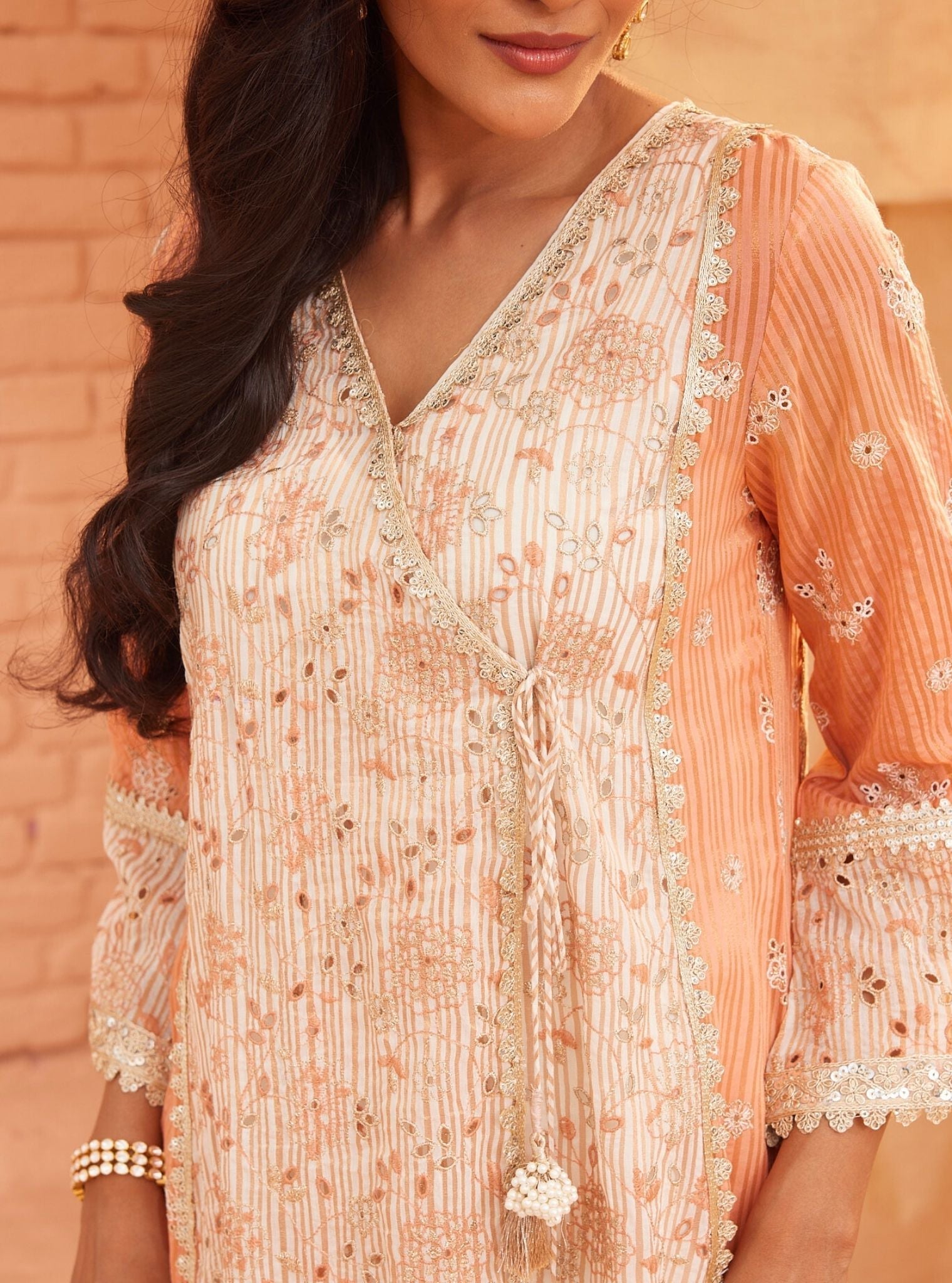 Vanessa Banarsi Off White Anarkali Kurta Set