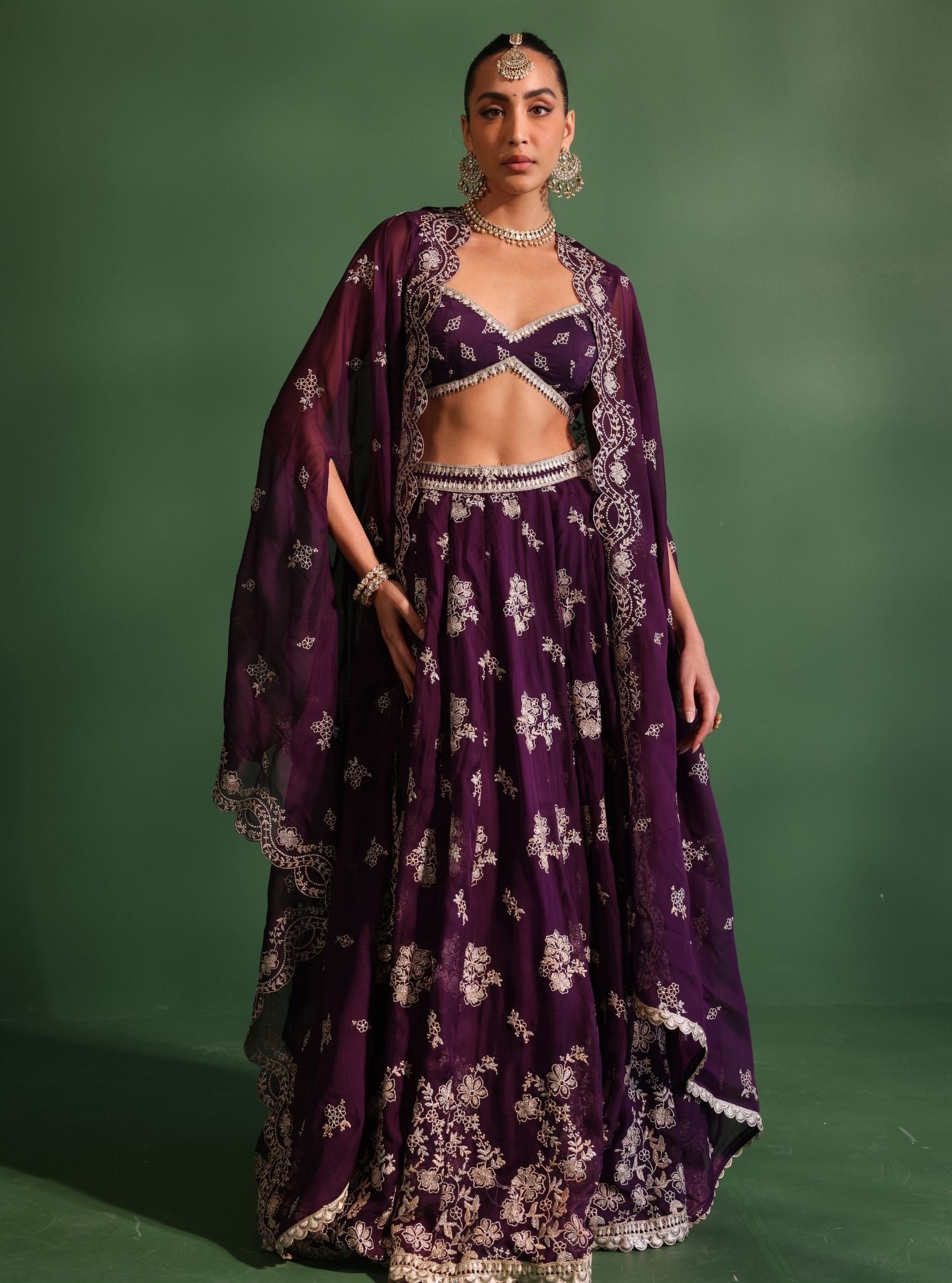 Jugnu Organza Purple Lehenga