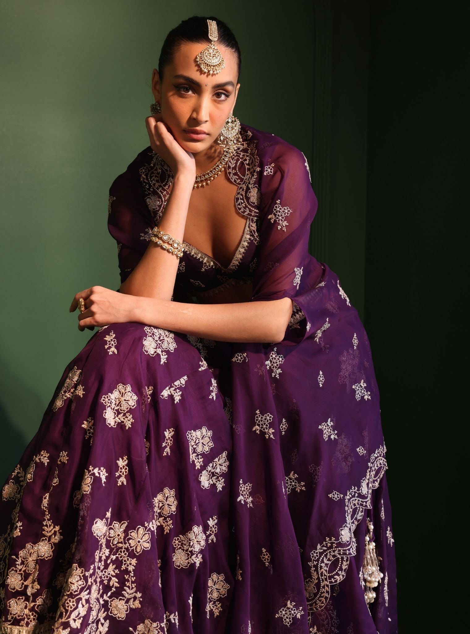 Jugnu Organza Purple Lehenga