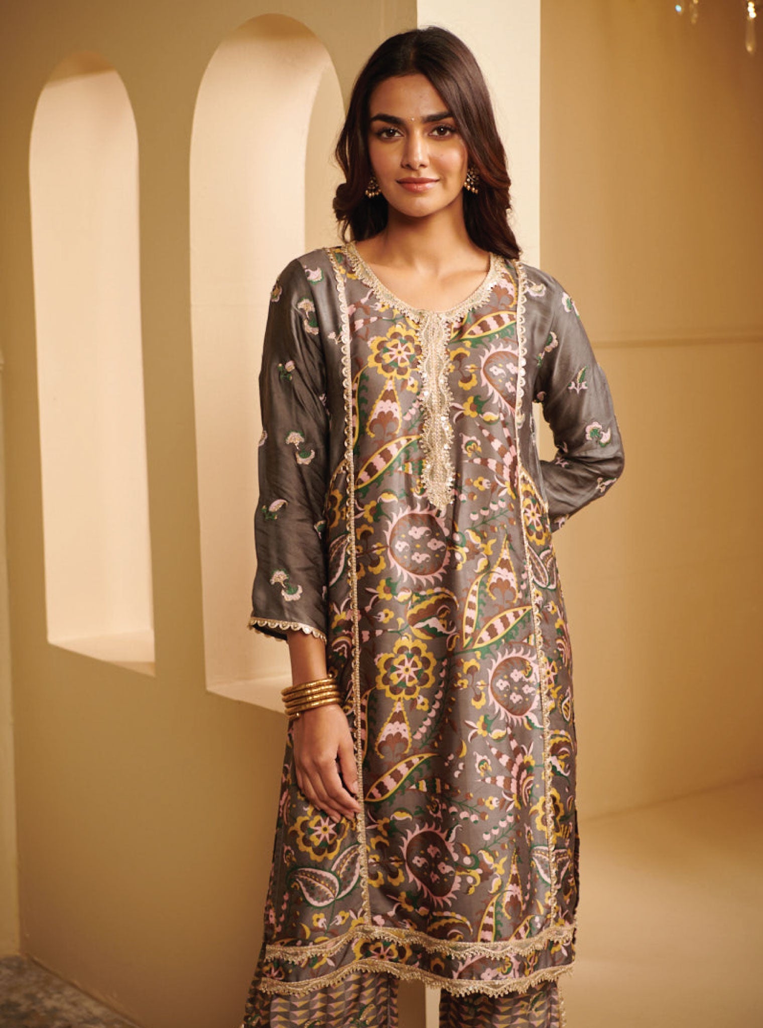 Mulmul Cupro Kenna Grey Kurta