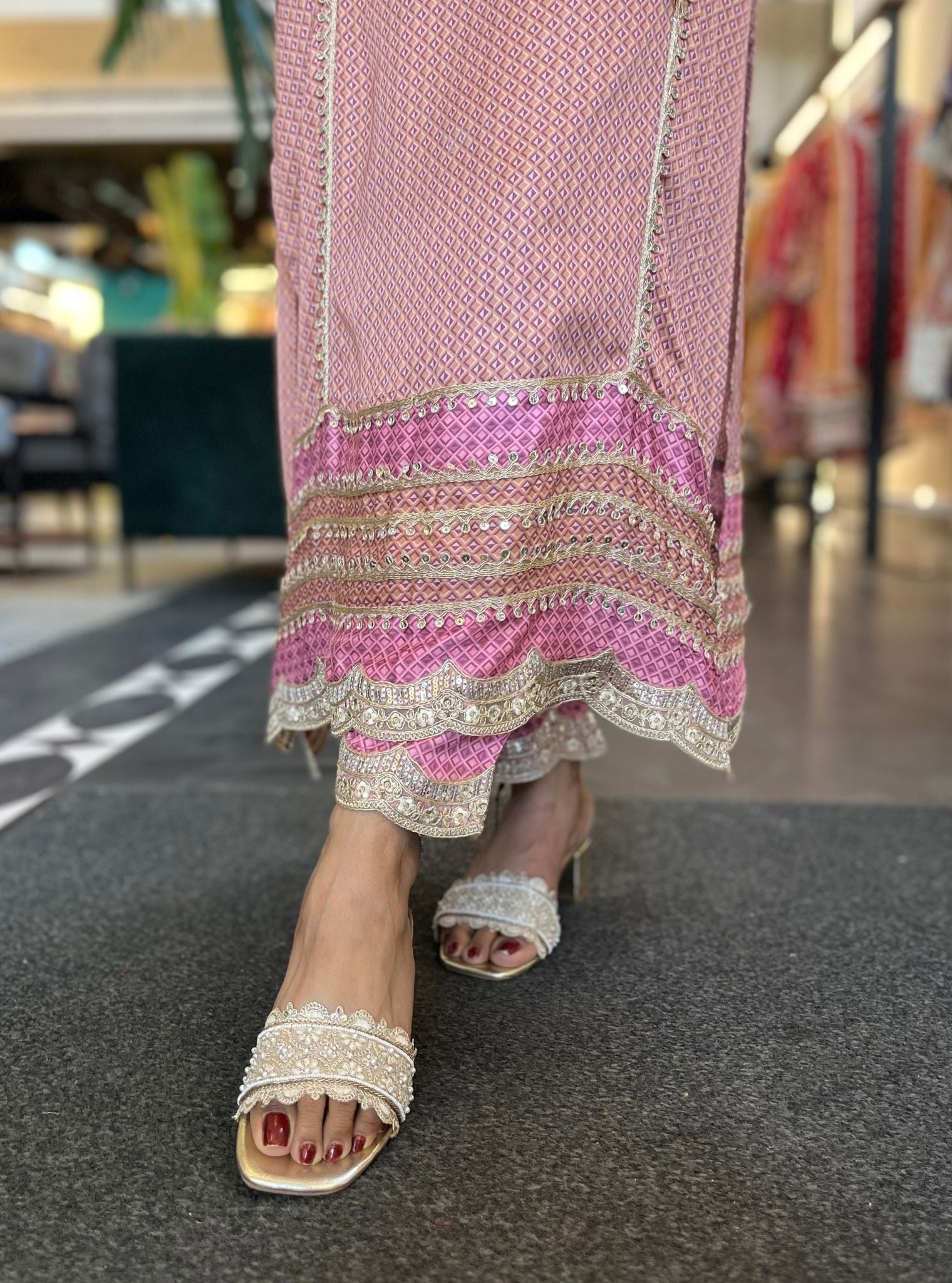 Jordyna Cupro Printed Brown Kurta Set