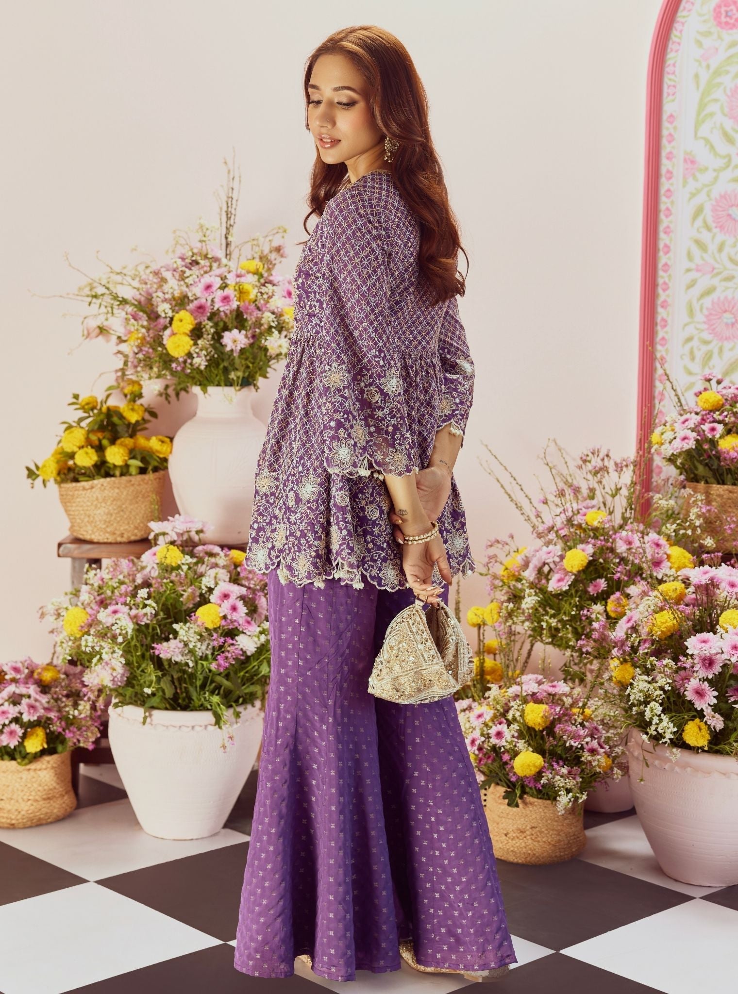 Ghunghroo Banarsi Purple Top Set