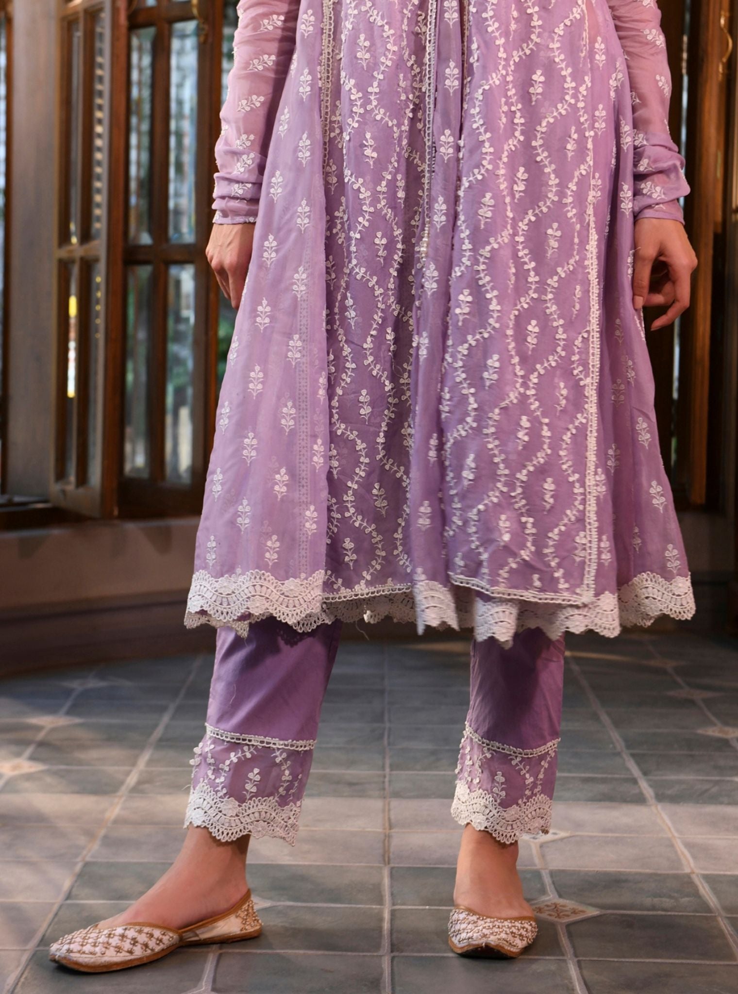 Kira Organza Lavender Anarkali Kurta Set