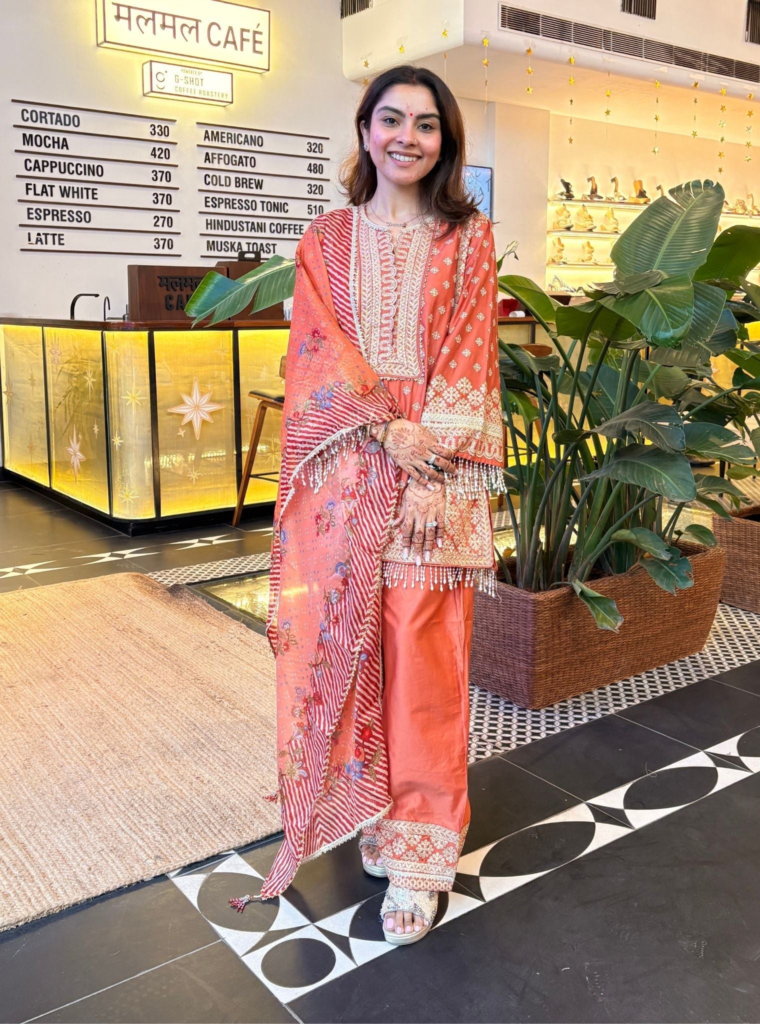 Arna Pima Satin Terracotta Kurta Set