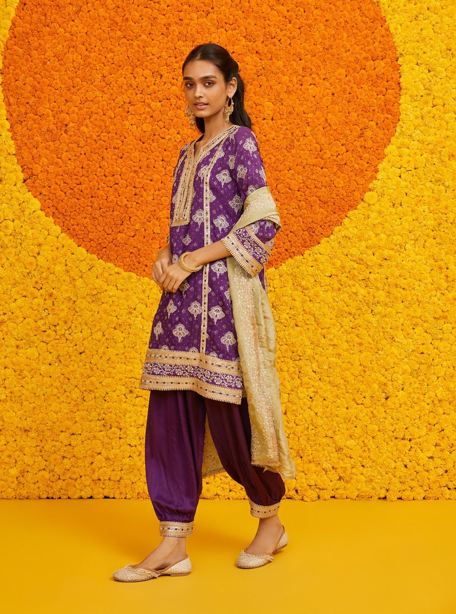 Faye Banarsi Purple Kurta Set