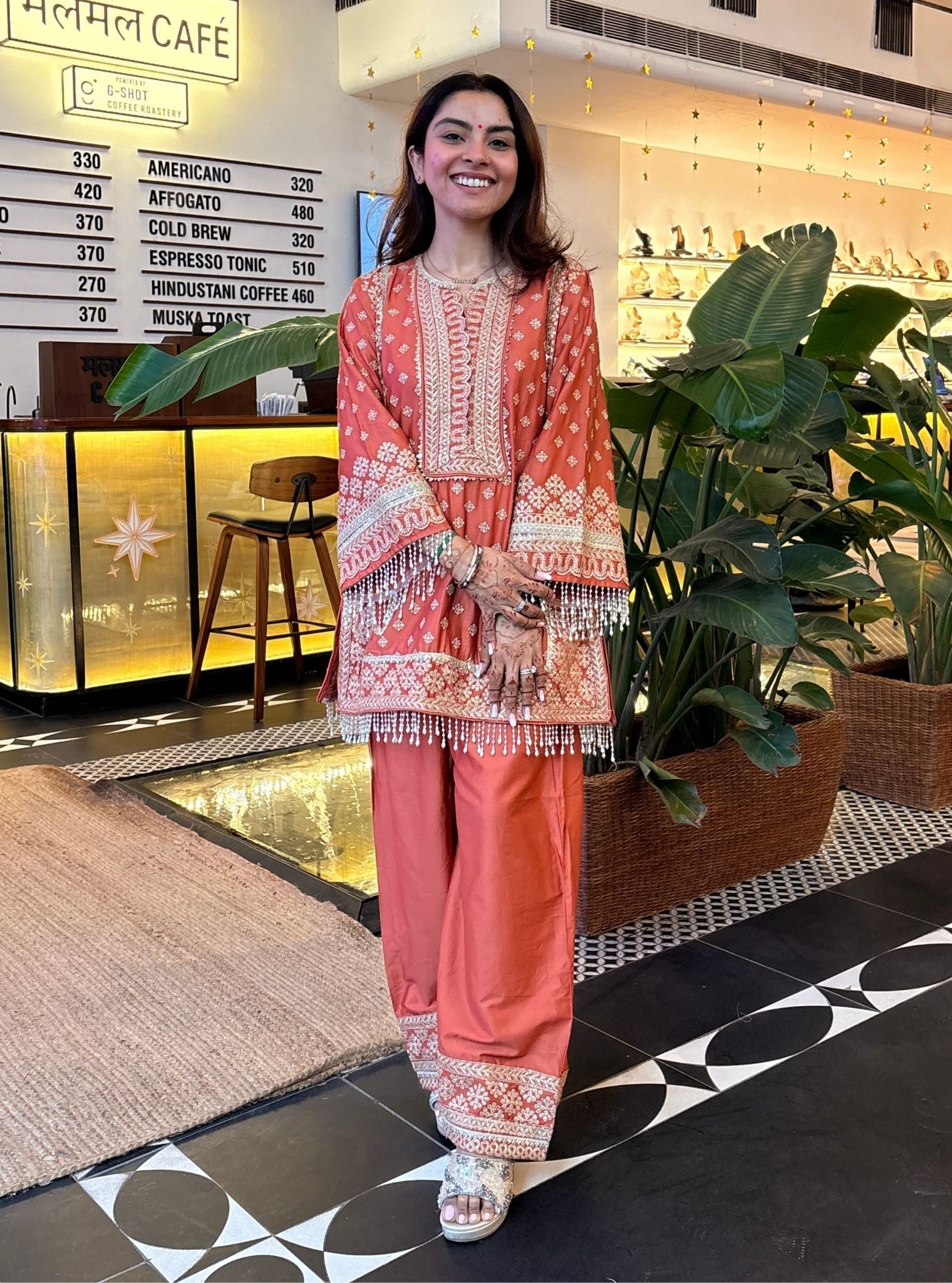 Arna Pima Satin Terracotta Kurta Set