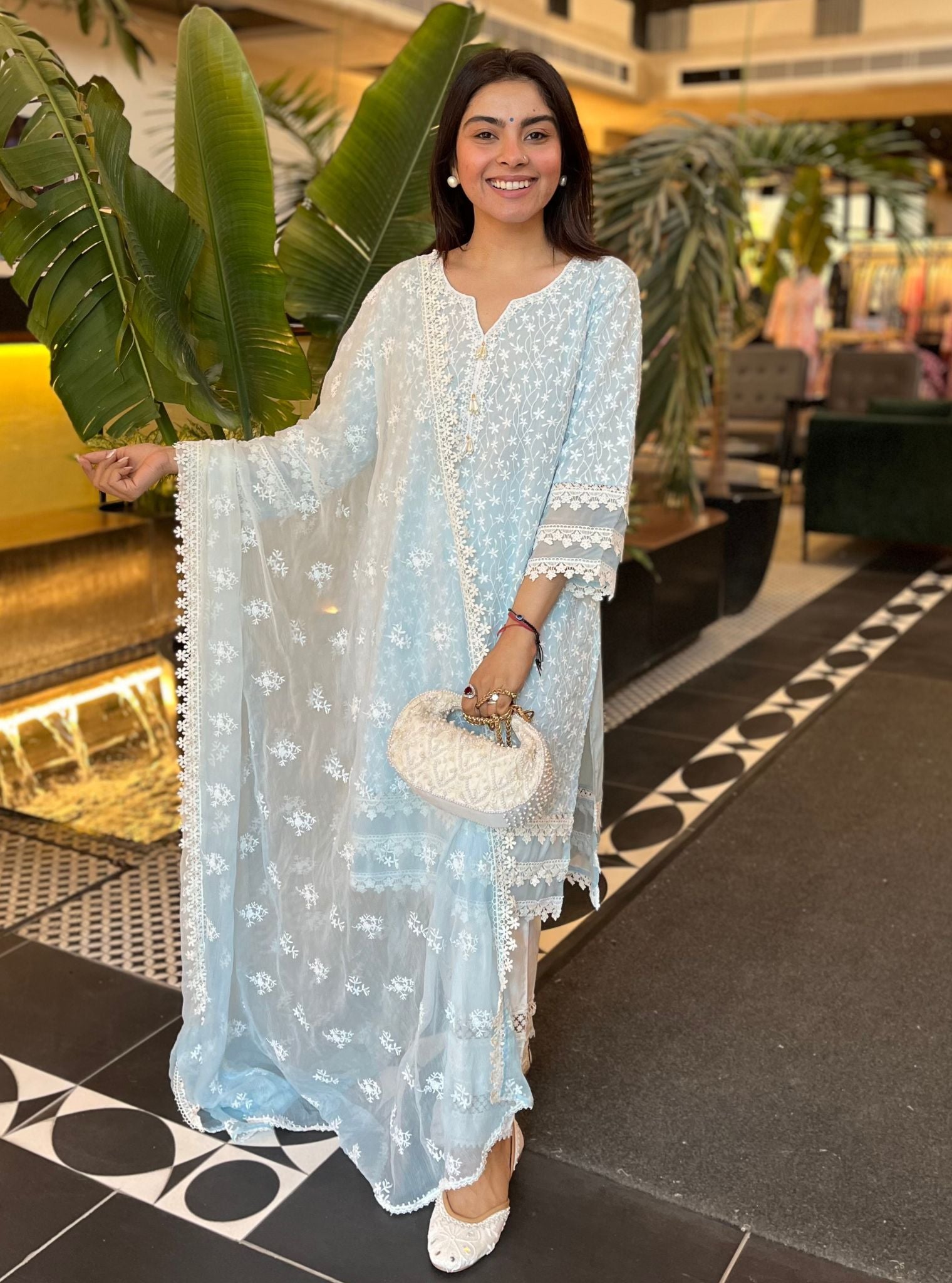 Rosine Supima Cotton Light Blue Kurta Set