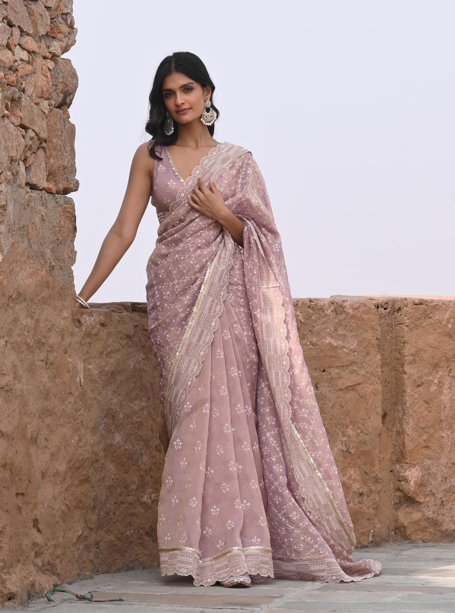 Mehram Luxe Tissue Lilac Saree