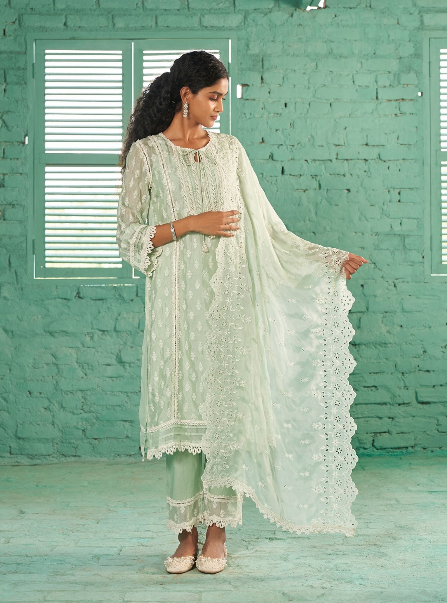 Aarina Organza Mint Green Kurta Set