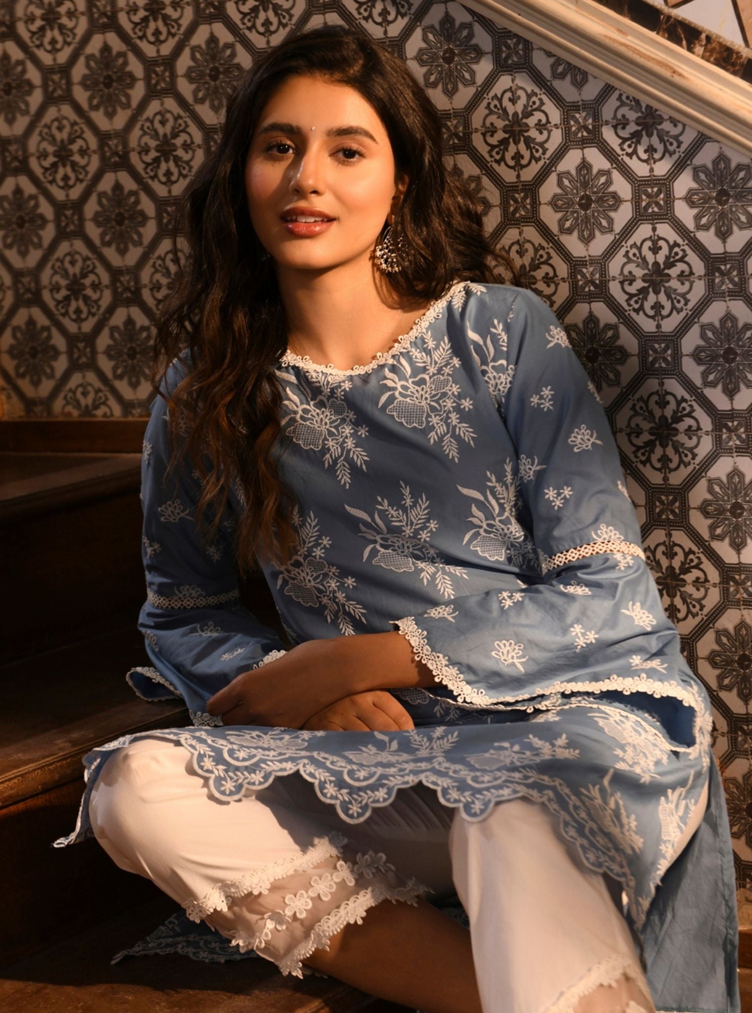 Anisa Supima Cotton Denim Kurta Set