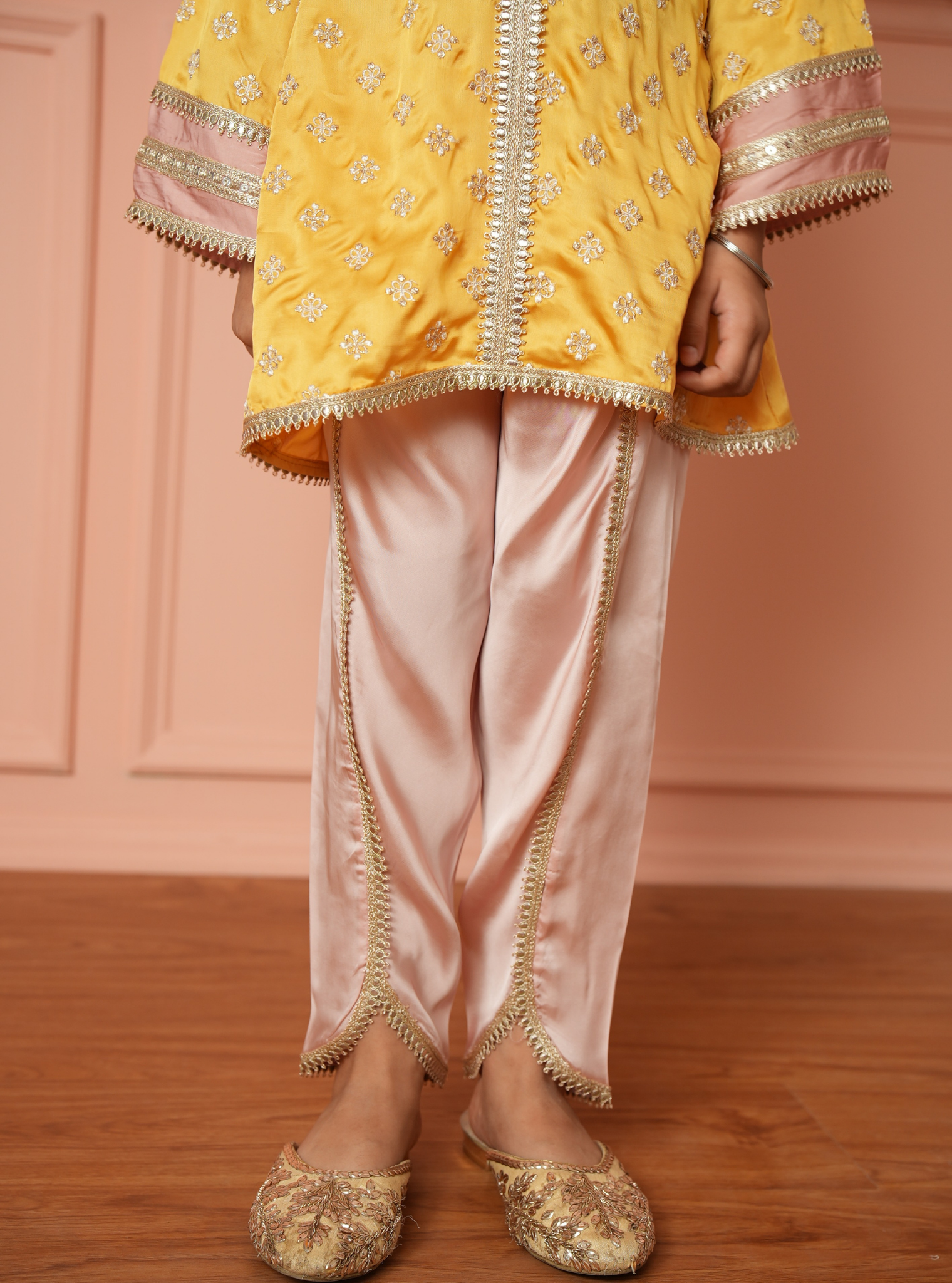 Tazmin Bemberg Satin Mustard Kurta Set