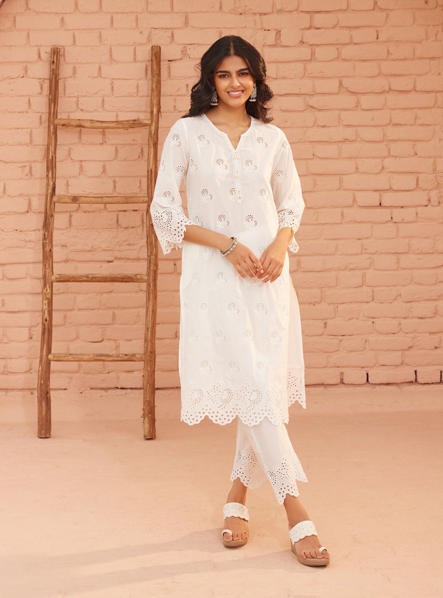 Dahna Supima Cotton White Kurta Set