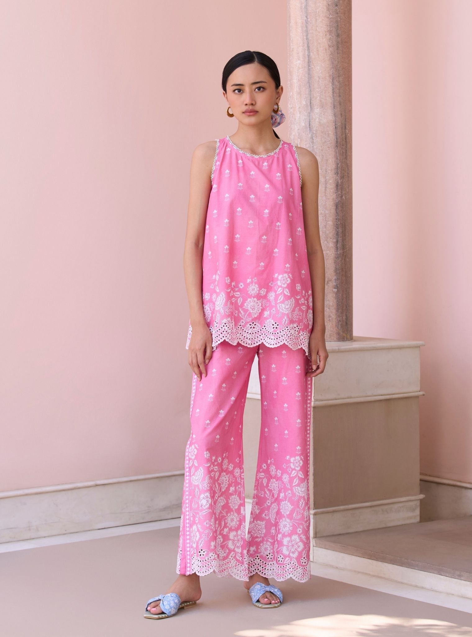 Zeenat Rani Pink Mulmul Supima Cotton Top Set