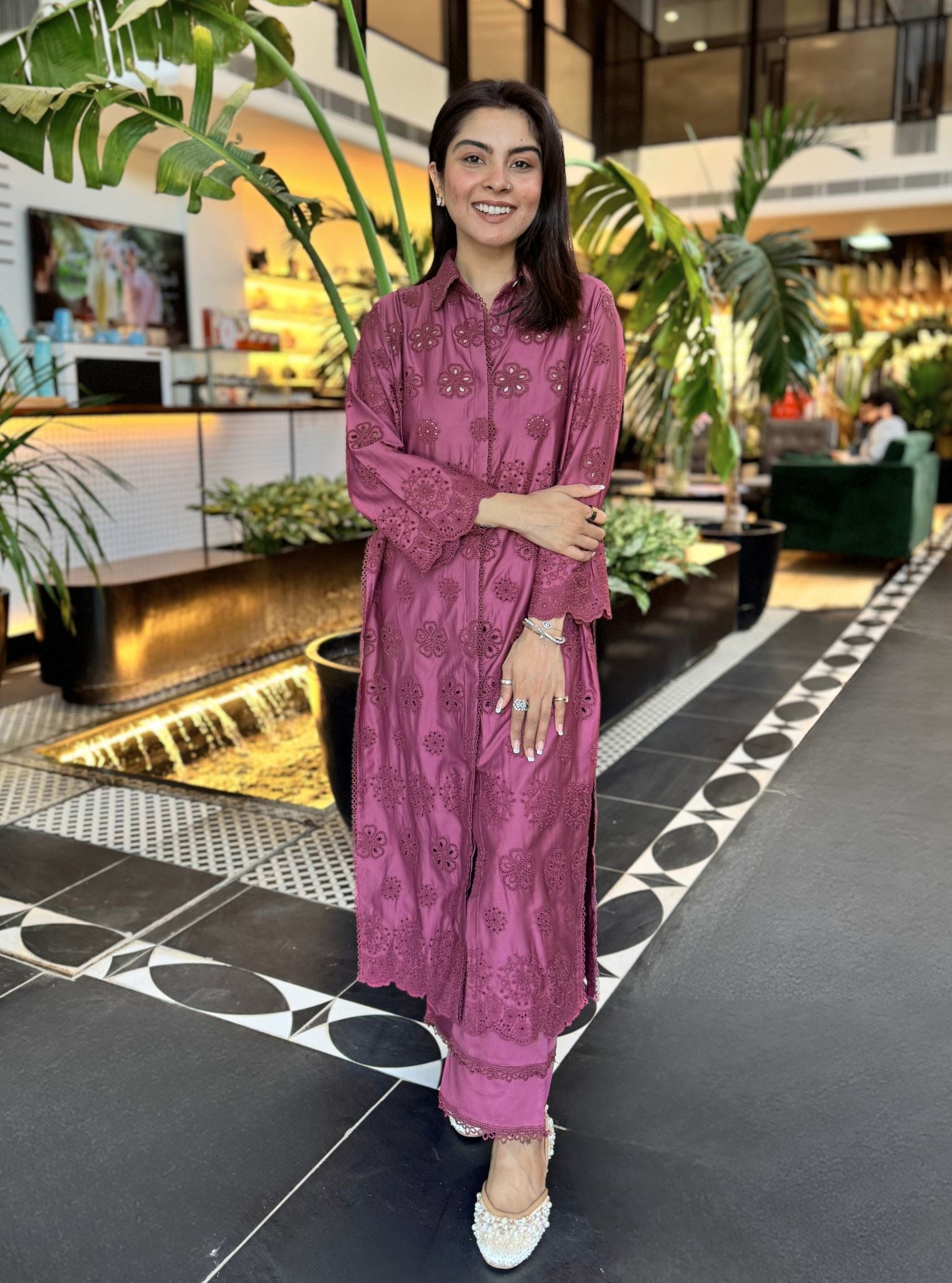 Harriet Pima Satin Grape Kurta Set