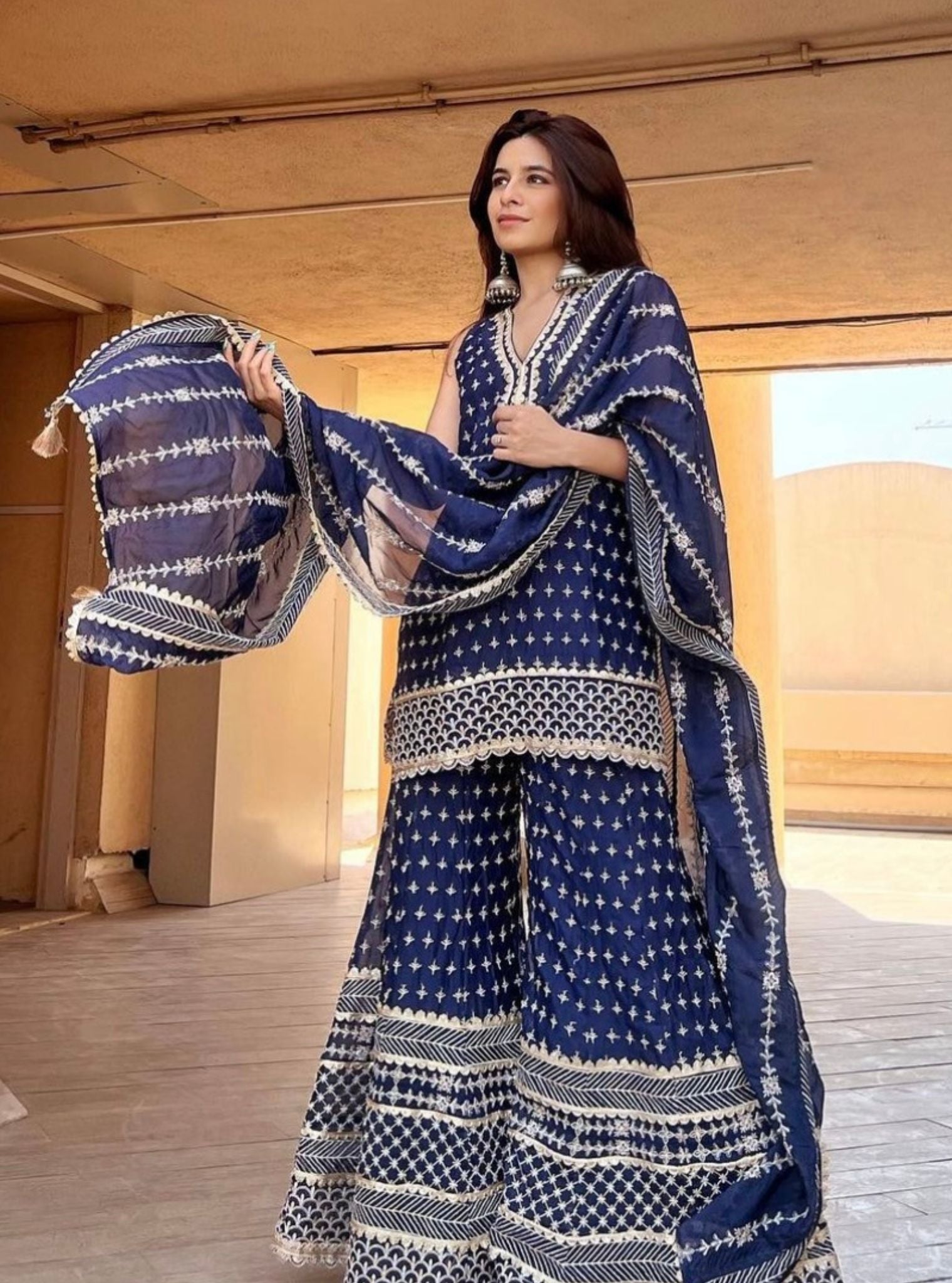 Sangli Organza Navy Kurta with Sharara Set