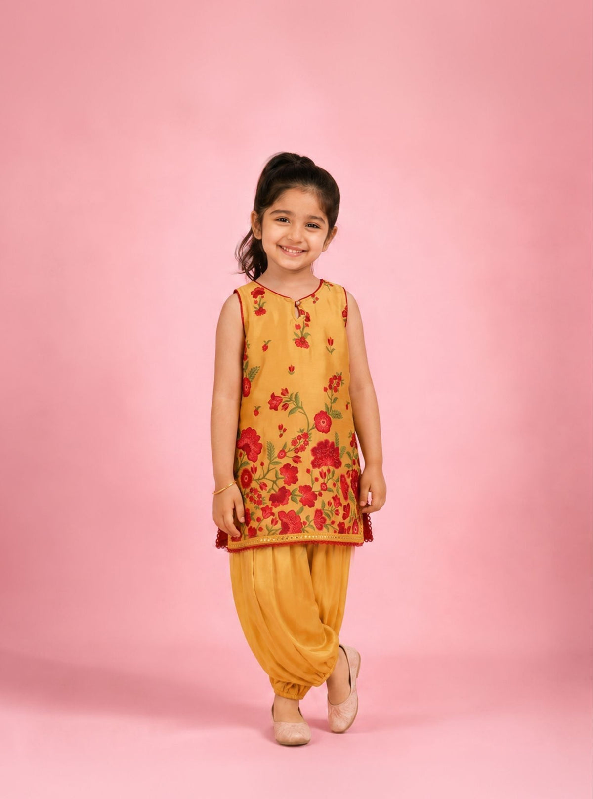 Rini Cupro Satin Printed Mustard Kurta Set