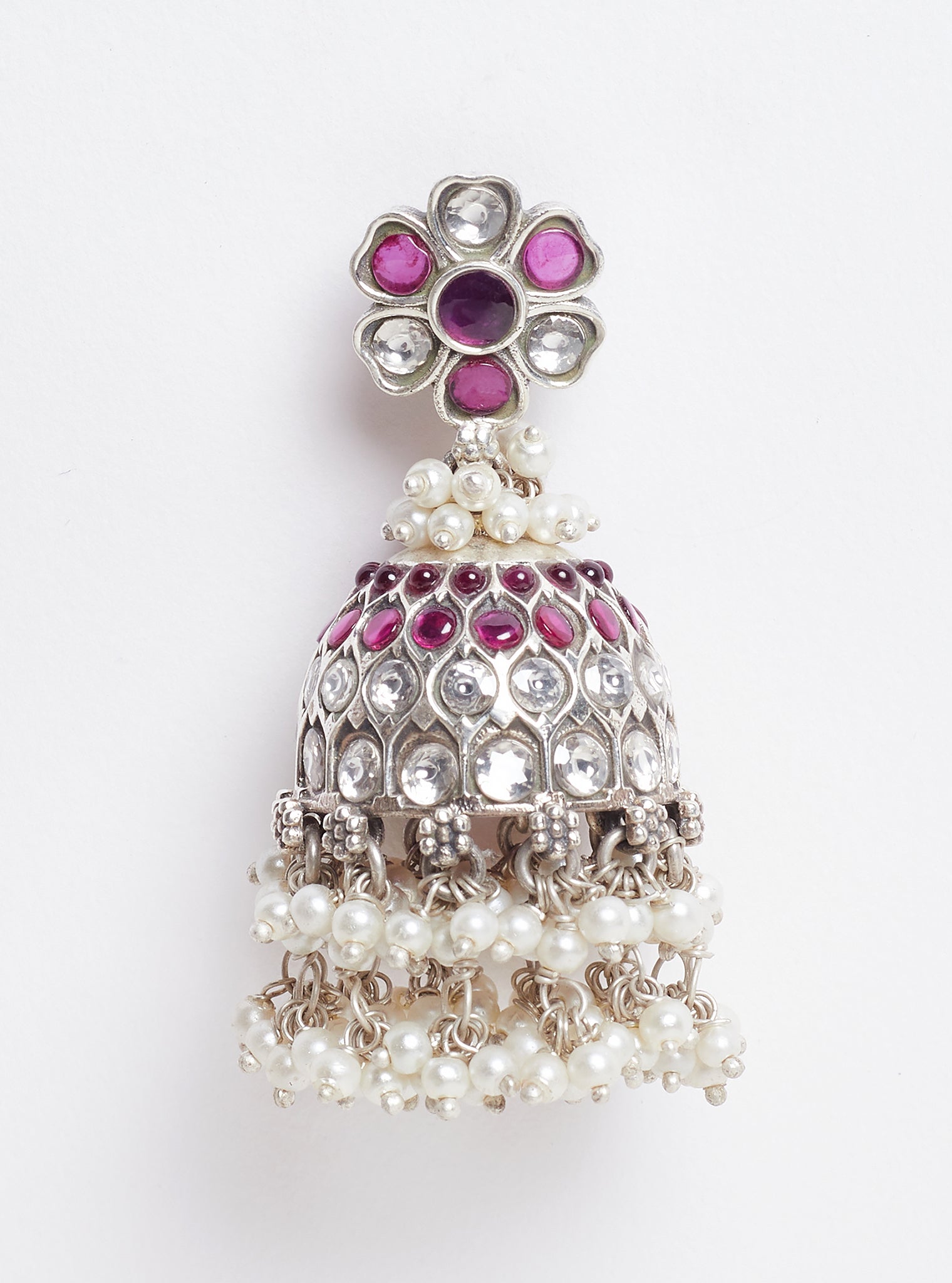Pure Silver Dakshi pink jhumka
