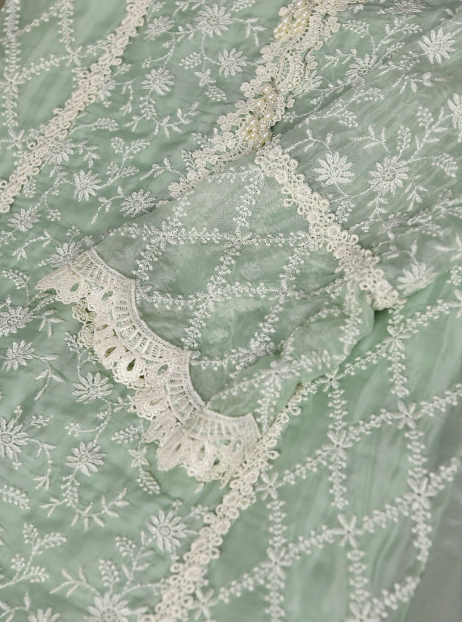 Sunderland Organza Green Kurta Set