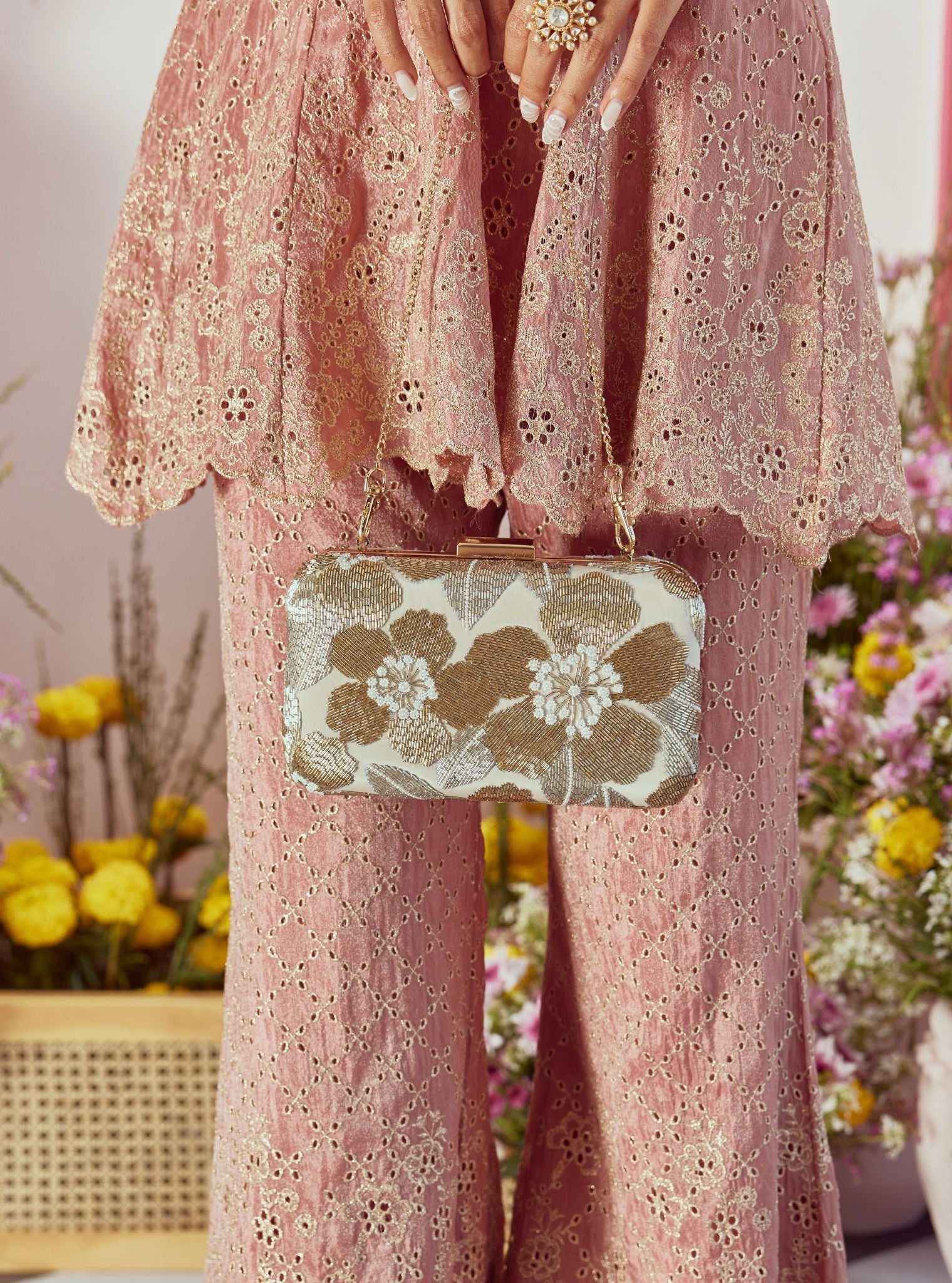 Mulmul Kamya Gold Clutch Bag