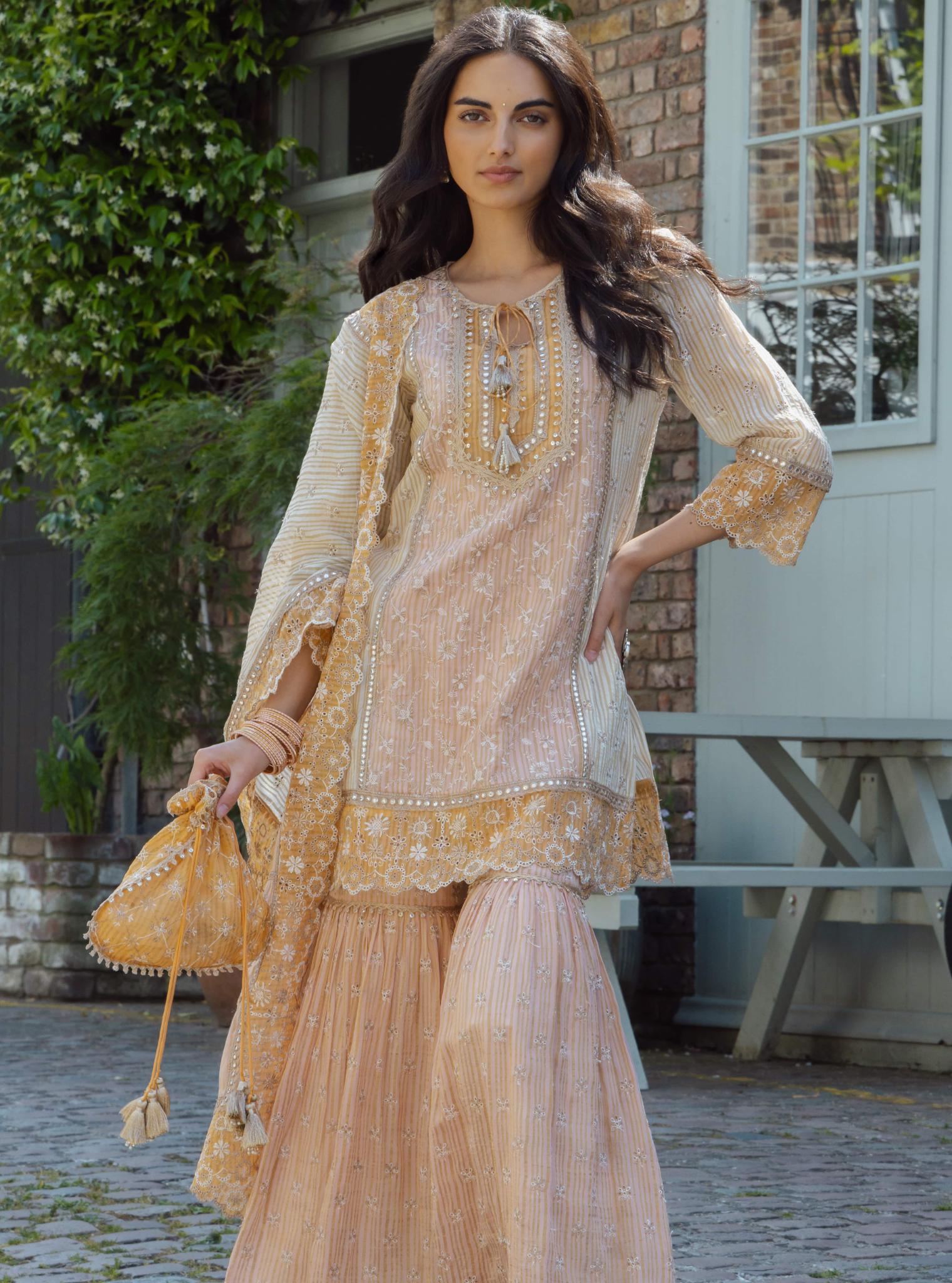 Birchin Banarsi Pink Kurta with Garara Set