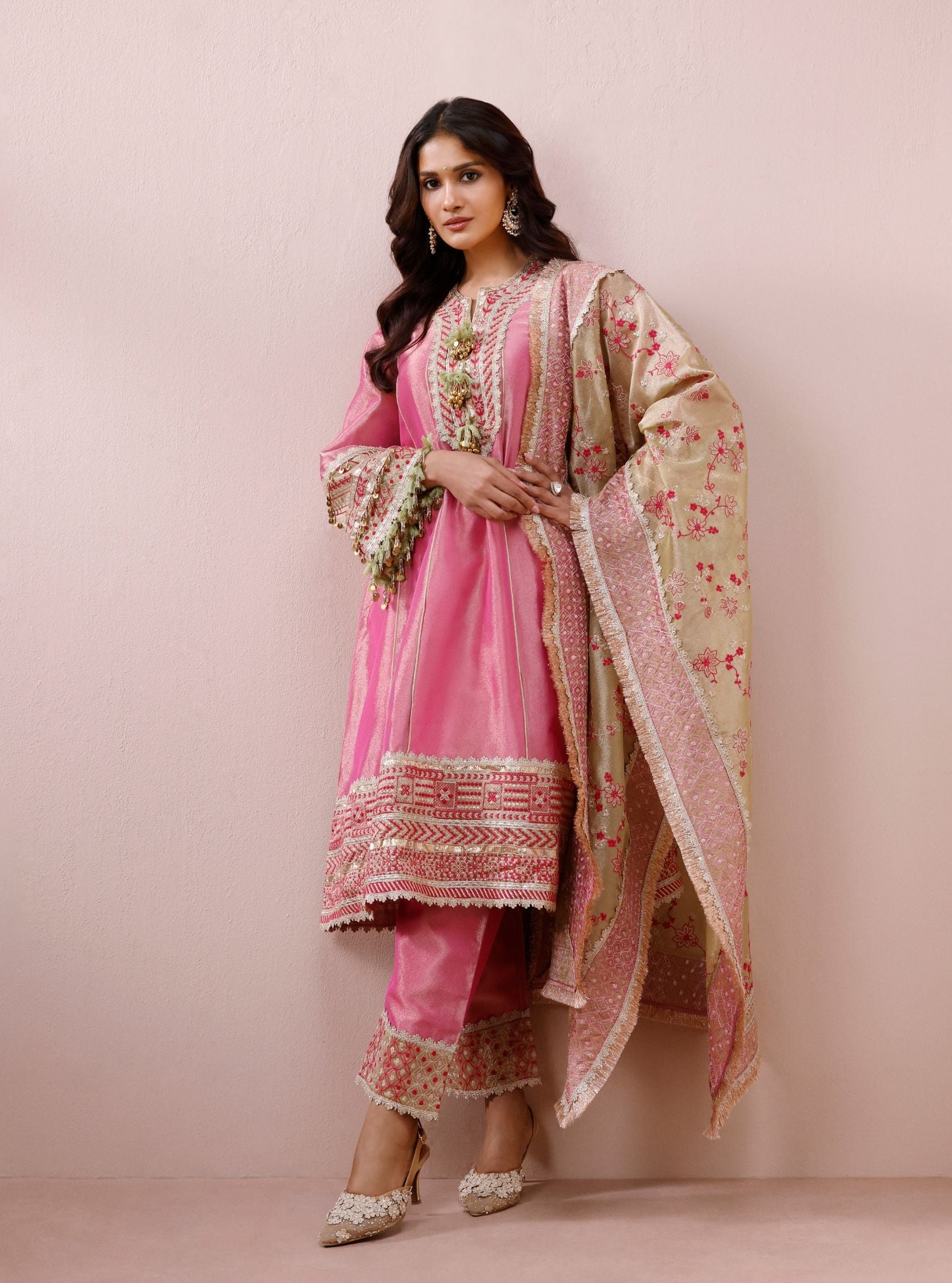 Tissue Shamili Fuschia Kurta Set