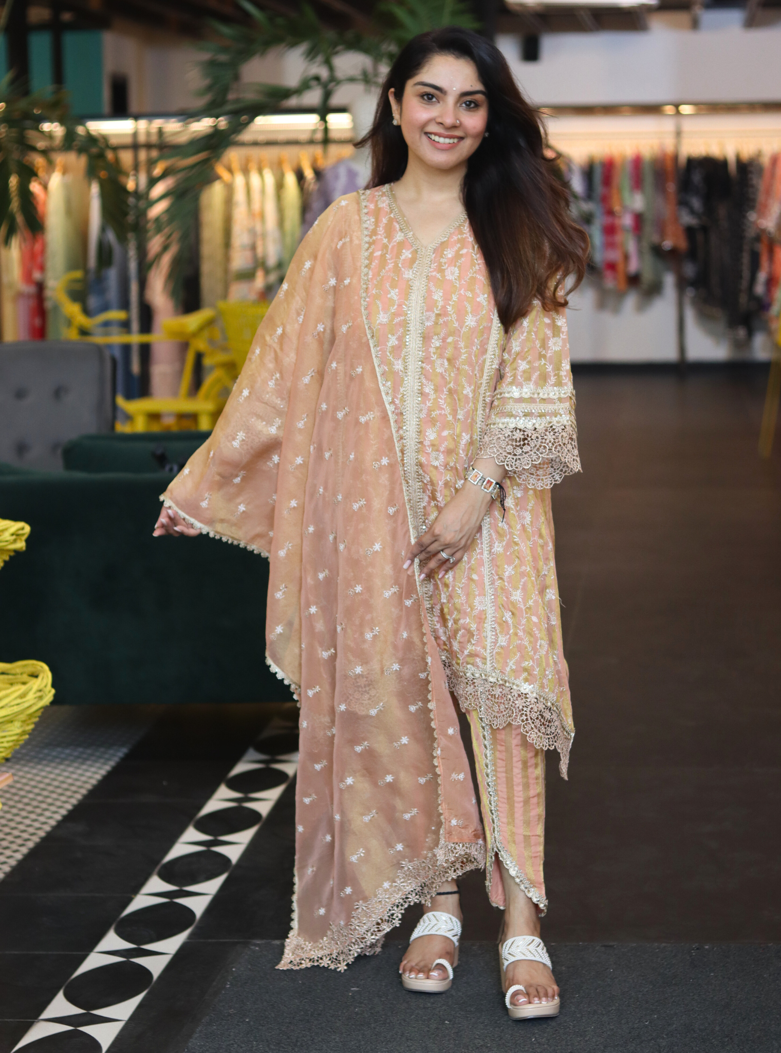 Caprina Banarsi Peach Kurta with Dhoti Pant Set