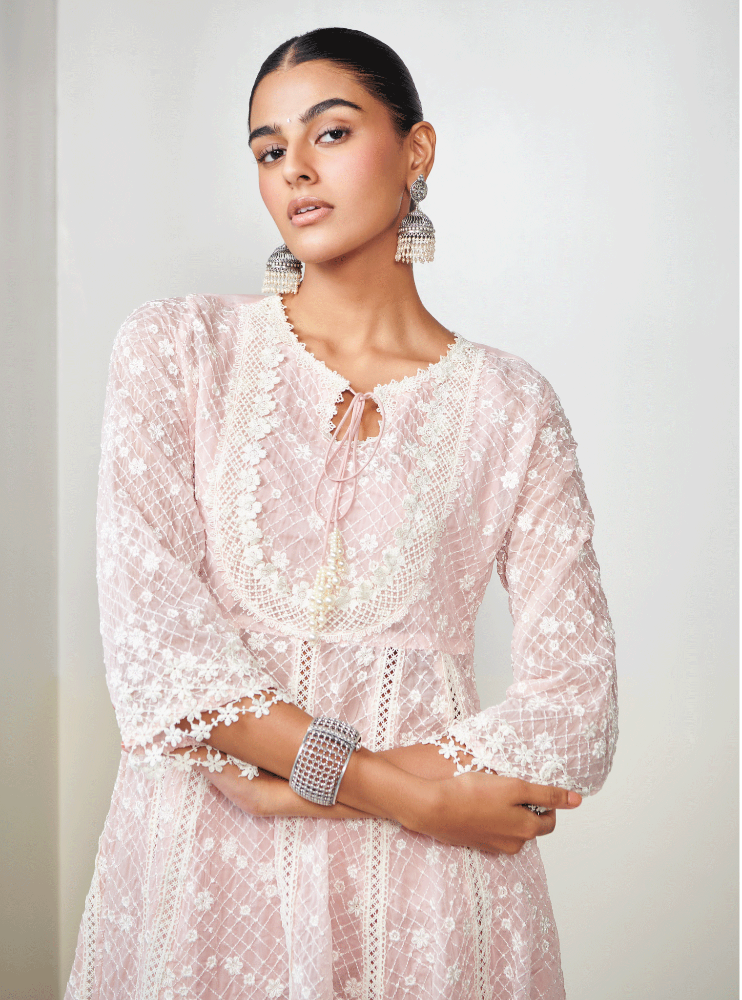 Zola Organza Pink Anarkali Kurta Set