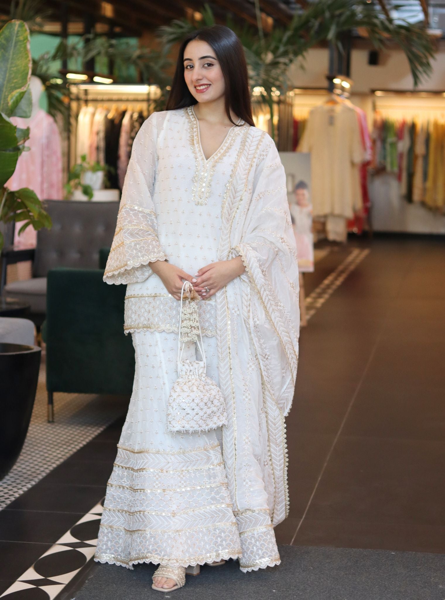 Sangli Organza Off White Kurta with Sharara Set