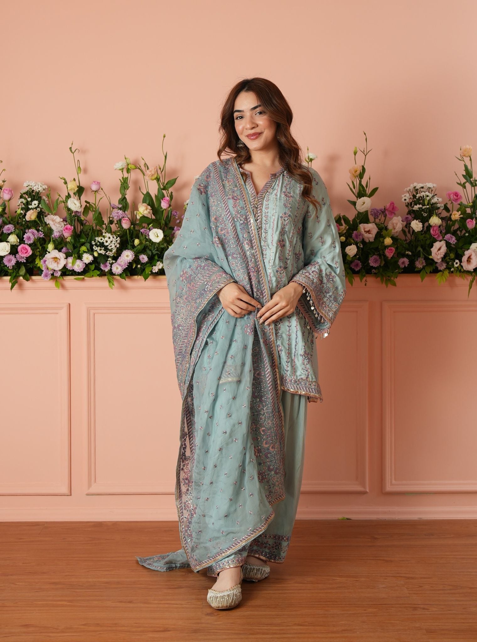 Pralika Bemberg Satin Blue Kurta Set