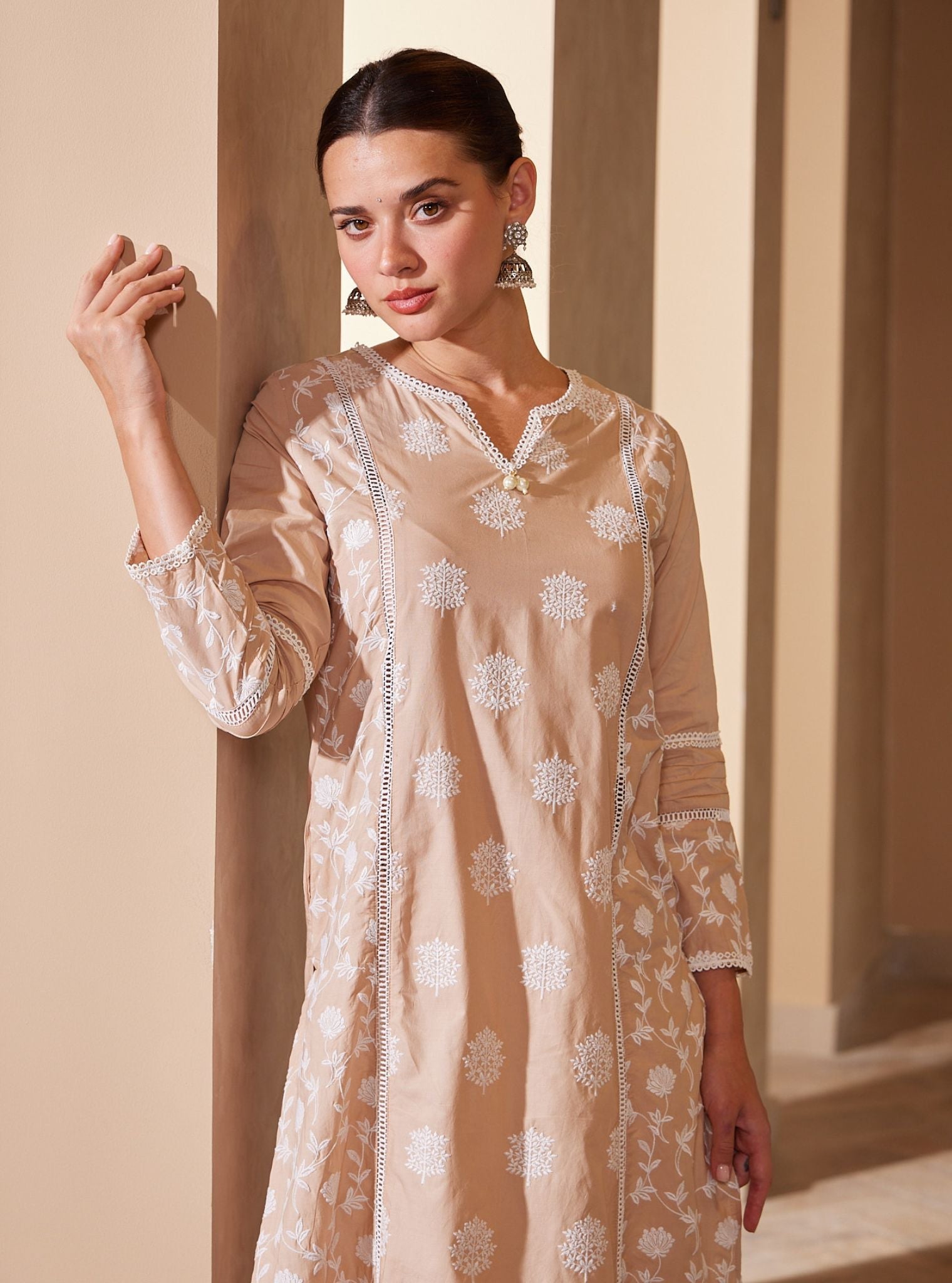 Kannur Supima Cotton Beige Kurta Set