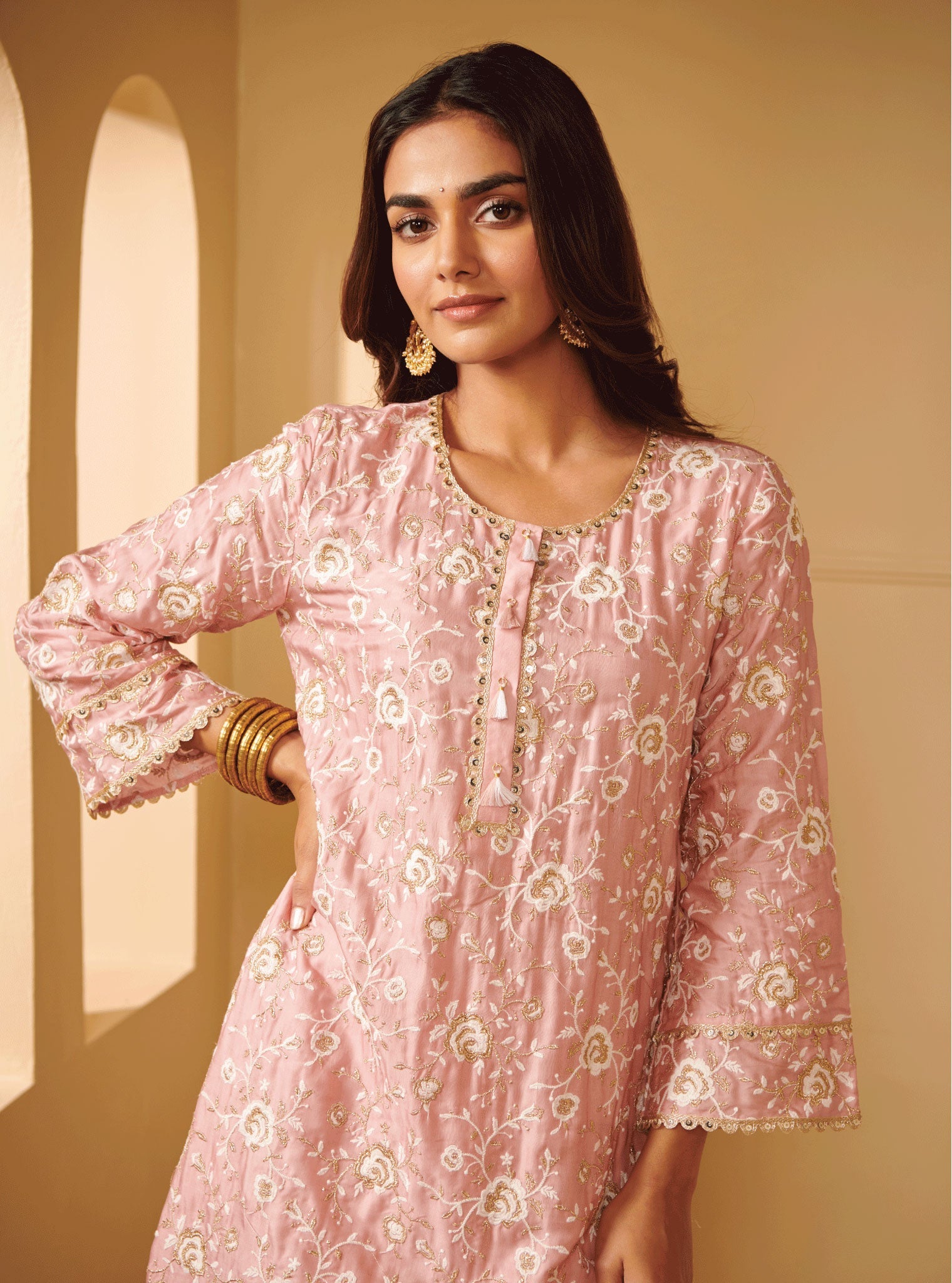 Apti Cupro Silk Pink Kurta Set