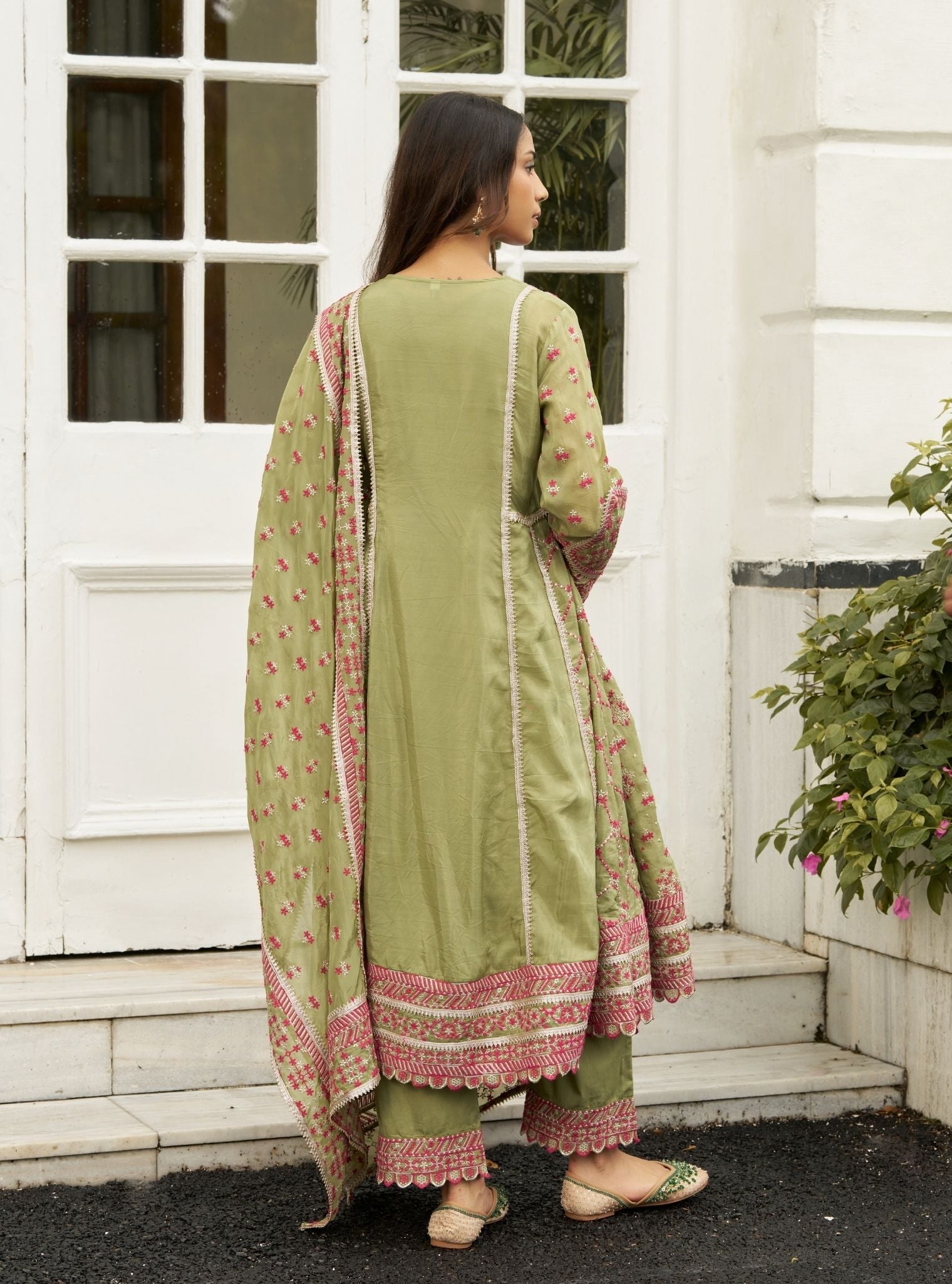 Sundari Viscose Glass Organza Luxe Pista Green Anarkali Kurta Set