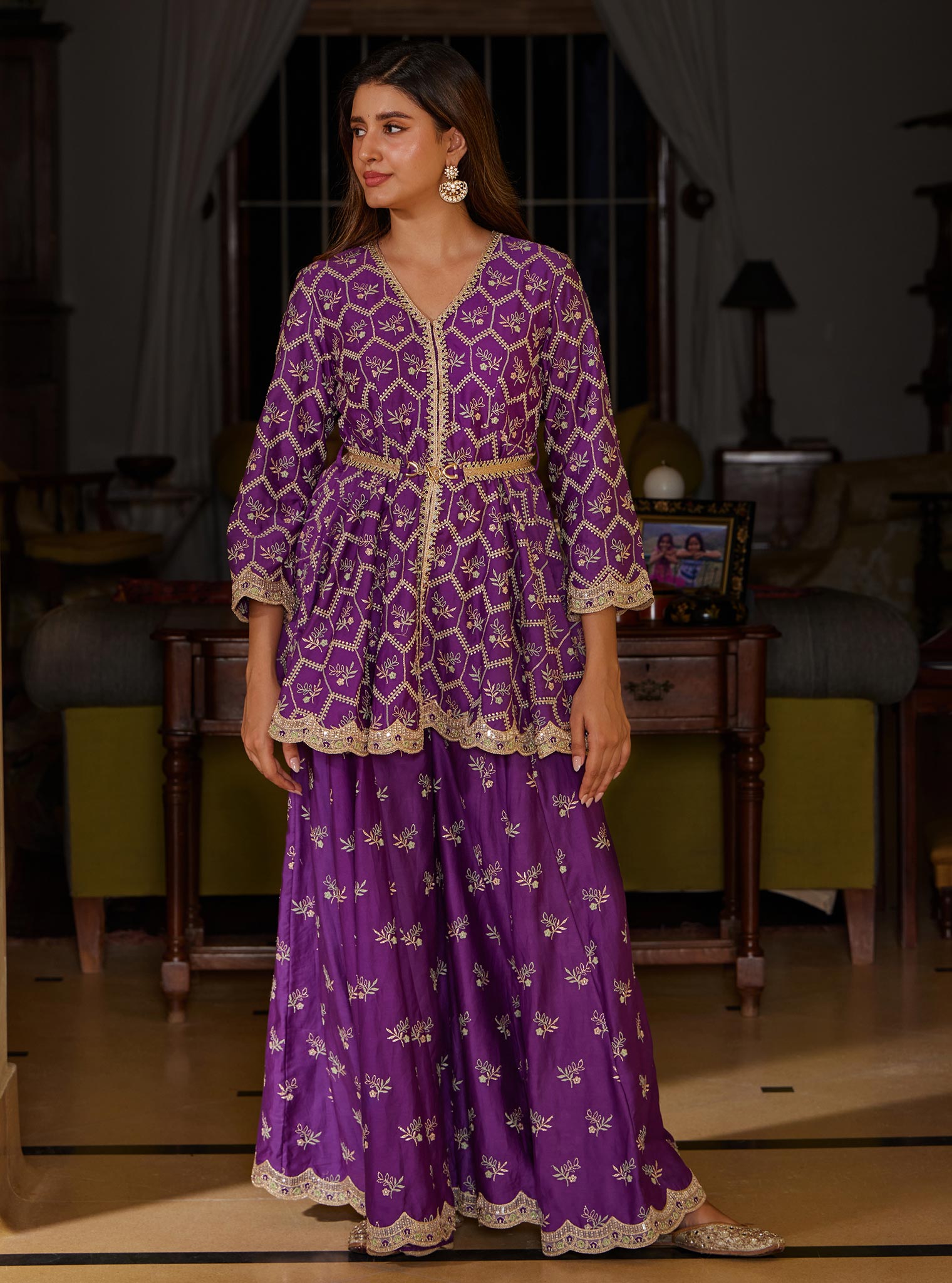 Bisini Pima Purple Top with Sharara Set
