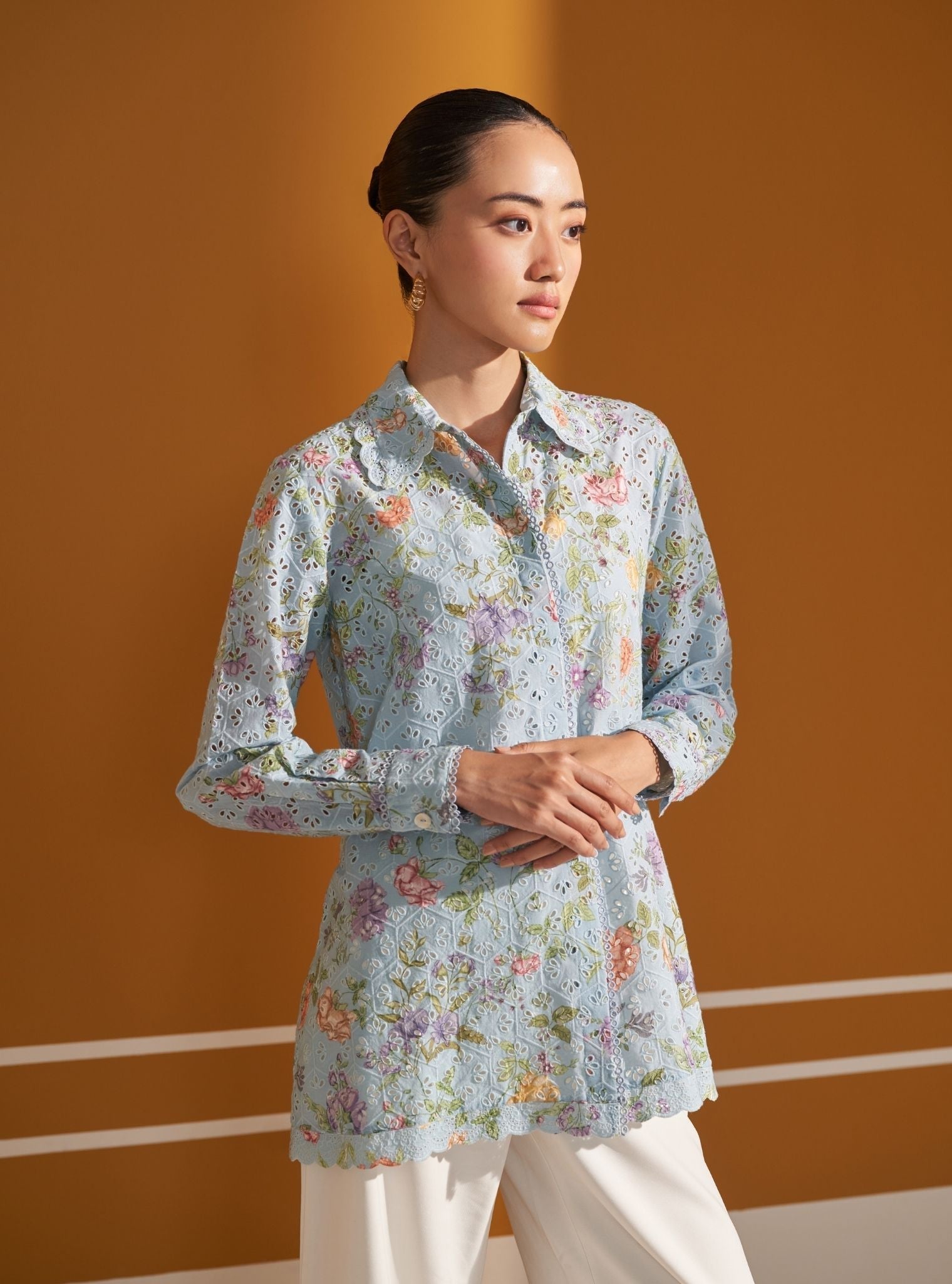 Beatrice Supima Cotton Printed Blue Shirt