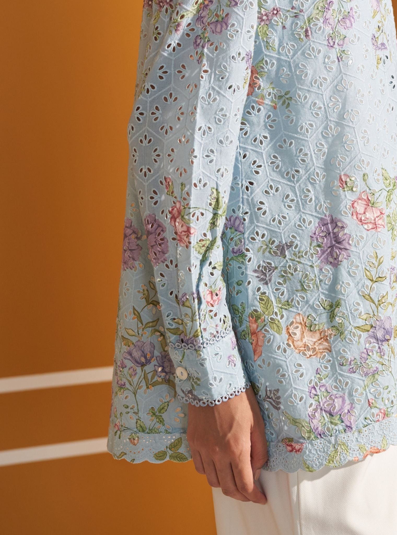 Beatrice Supima Cotton Printed Blue Shirt