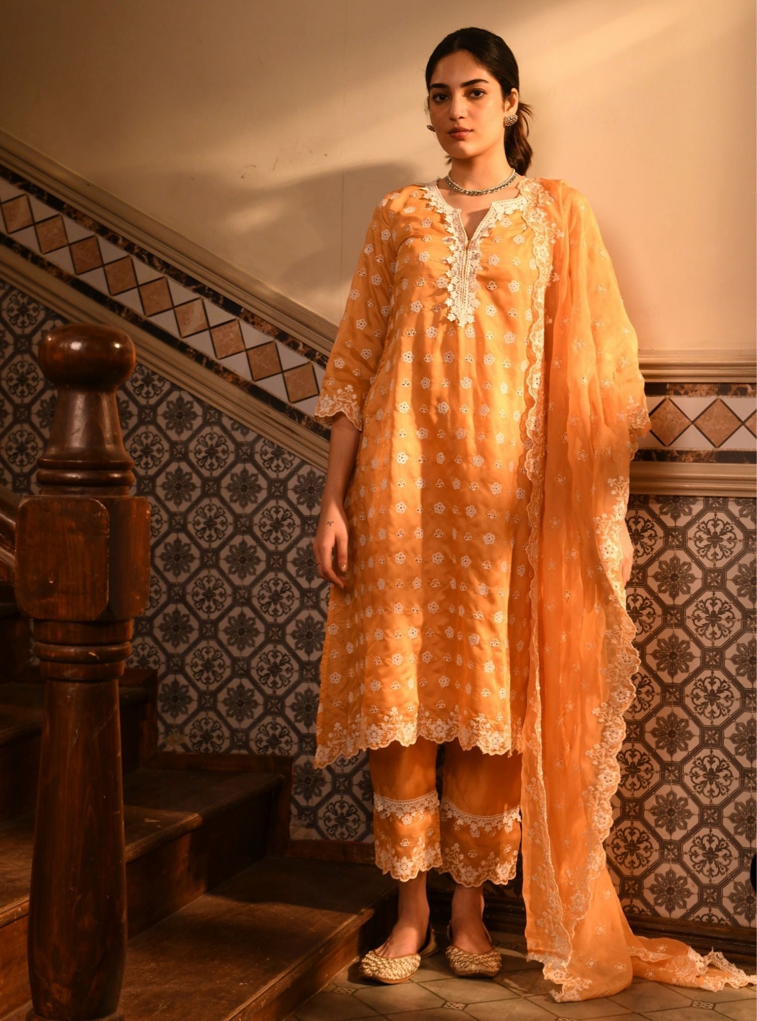 Miri Chanderi Orange Kurta Set