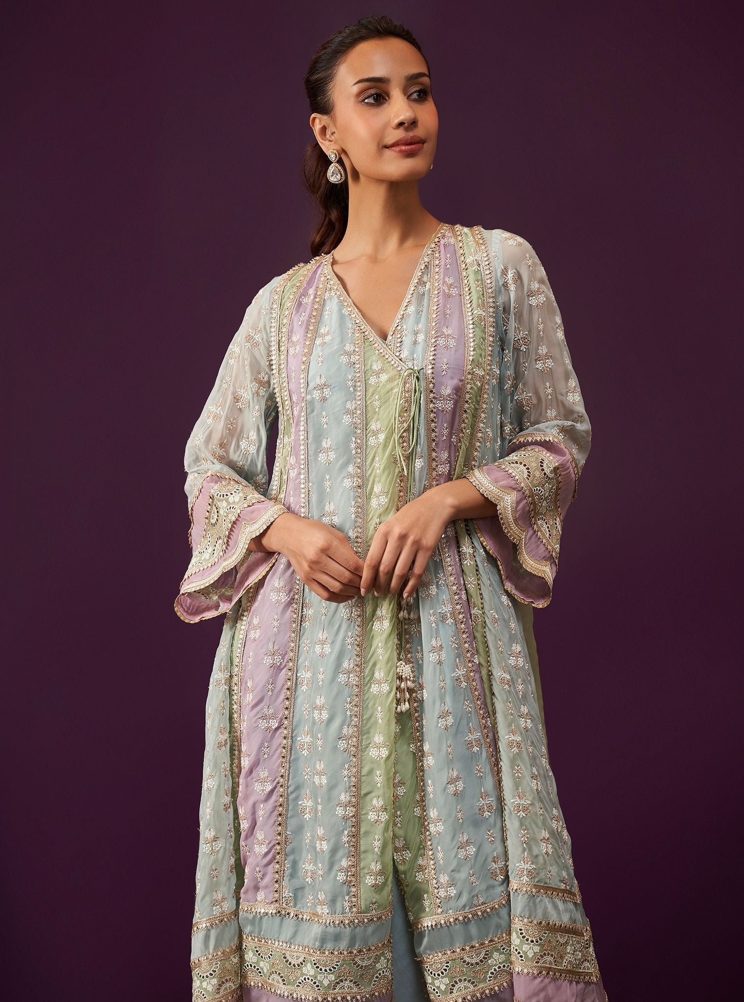 Sawika Organza Light Blue Anarkali Kurta Set