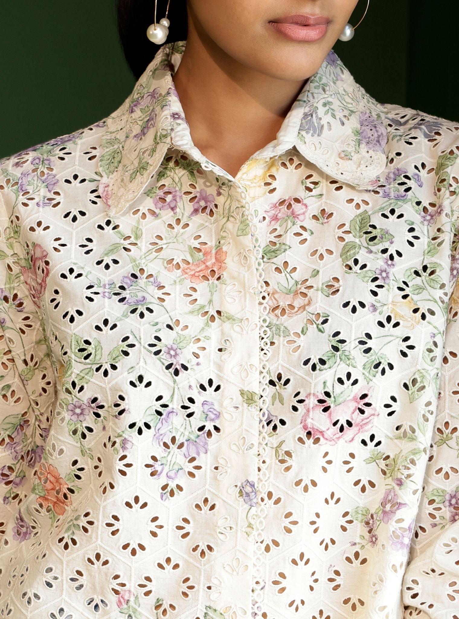 Beatrice Supima Cotton Printed Cream Shirt