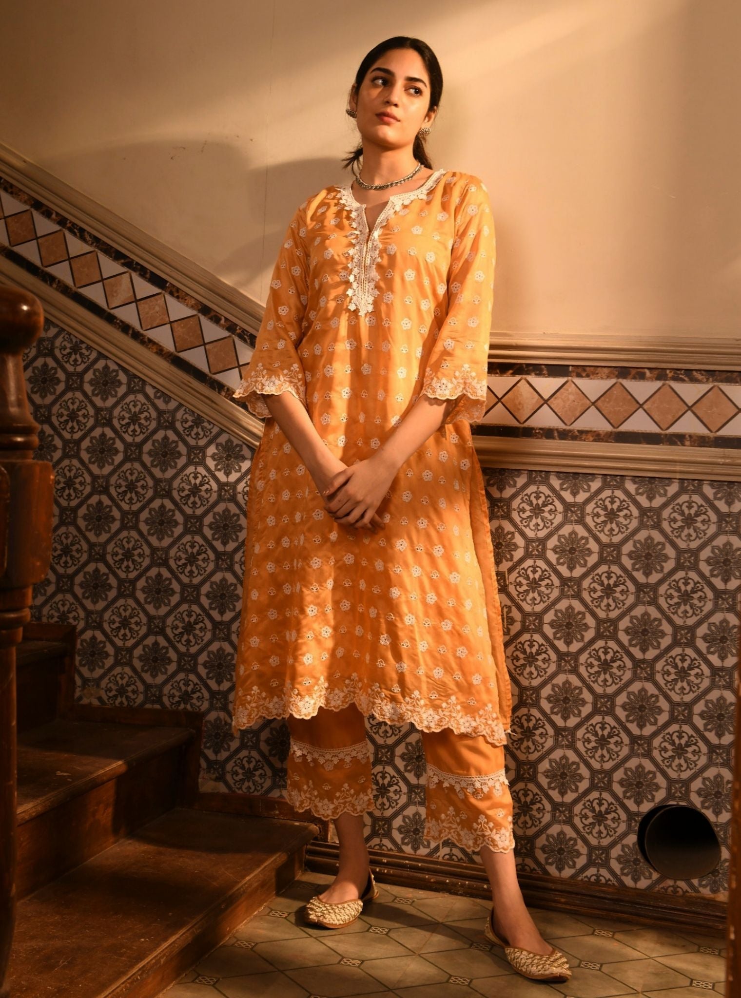 Miri Chanderi Orange Kurta Set
