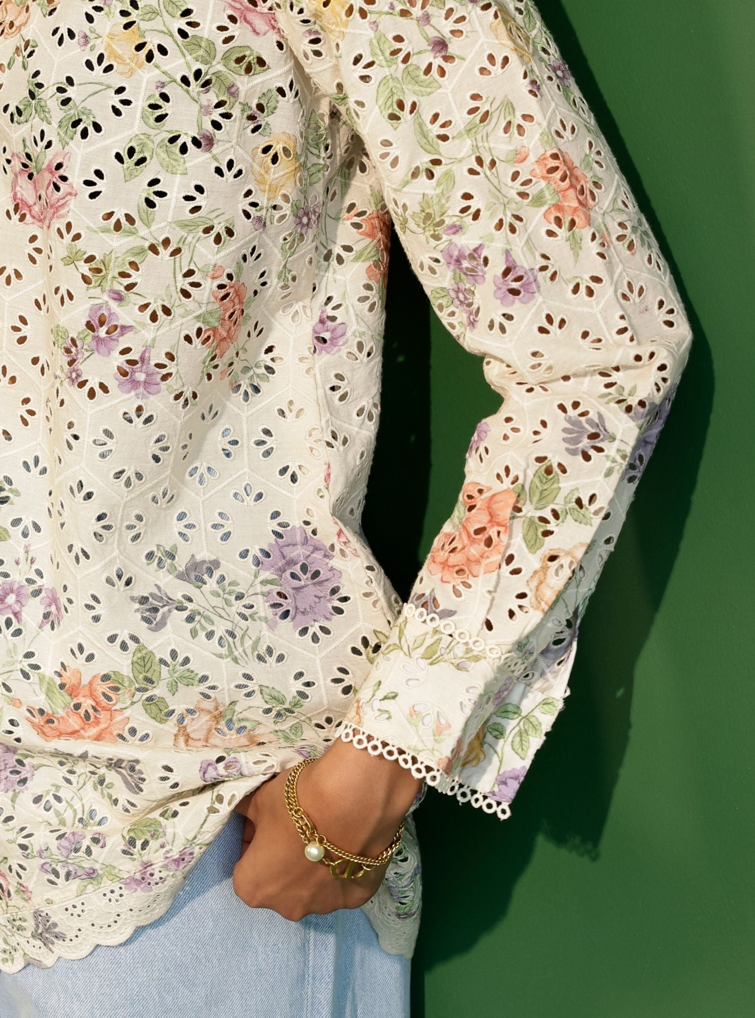 Beatrice Supima Cotton Printed Cream Shirt