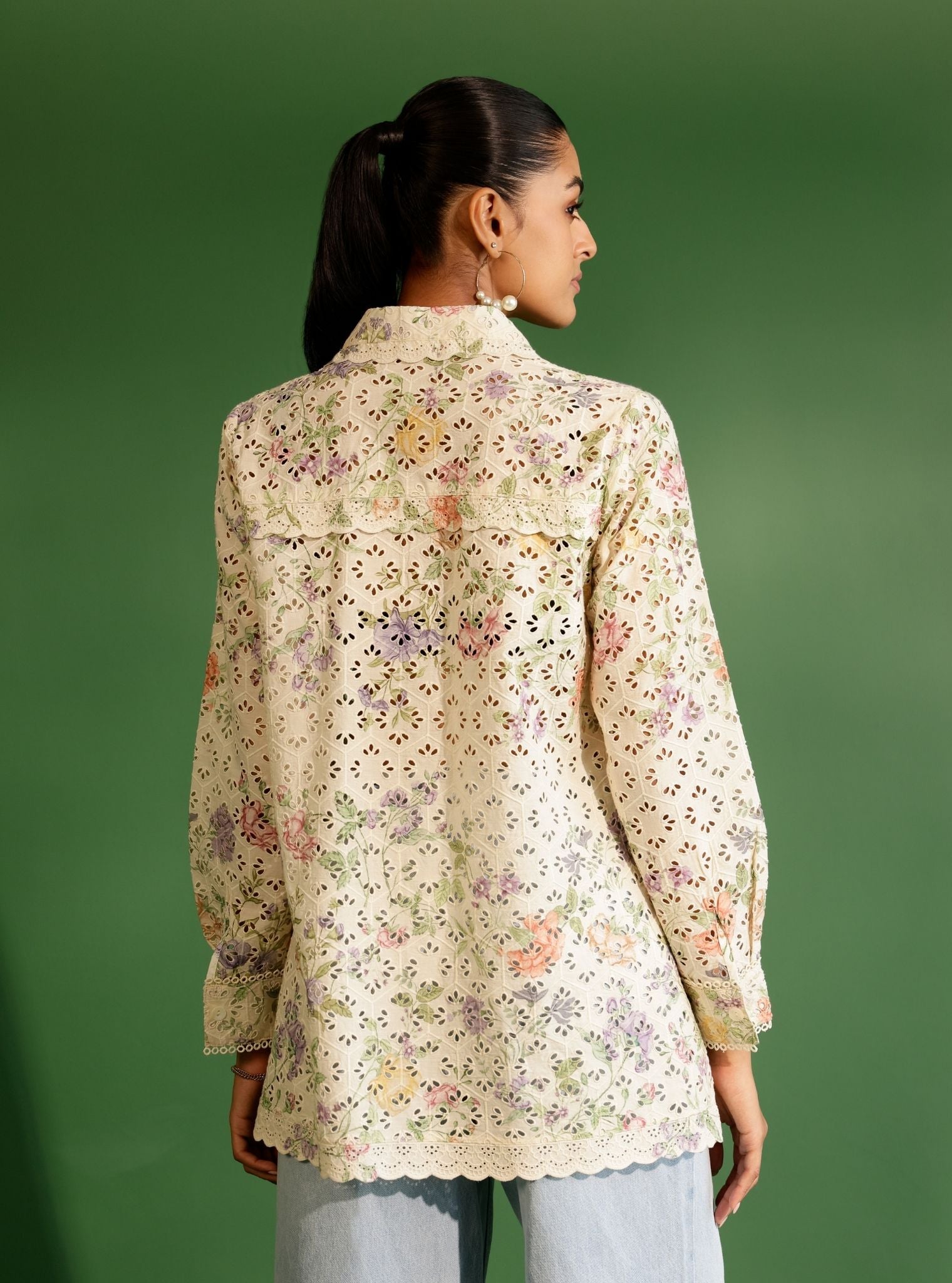 Beatrice Supima Cotton Printed Cream Shirt