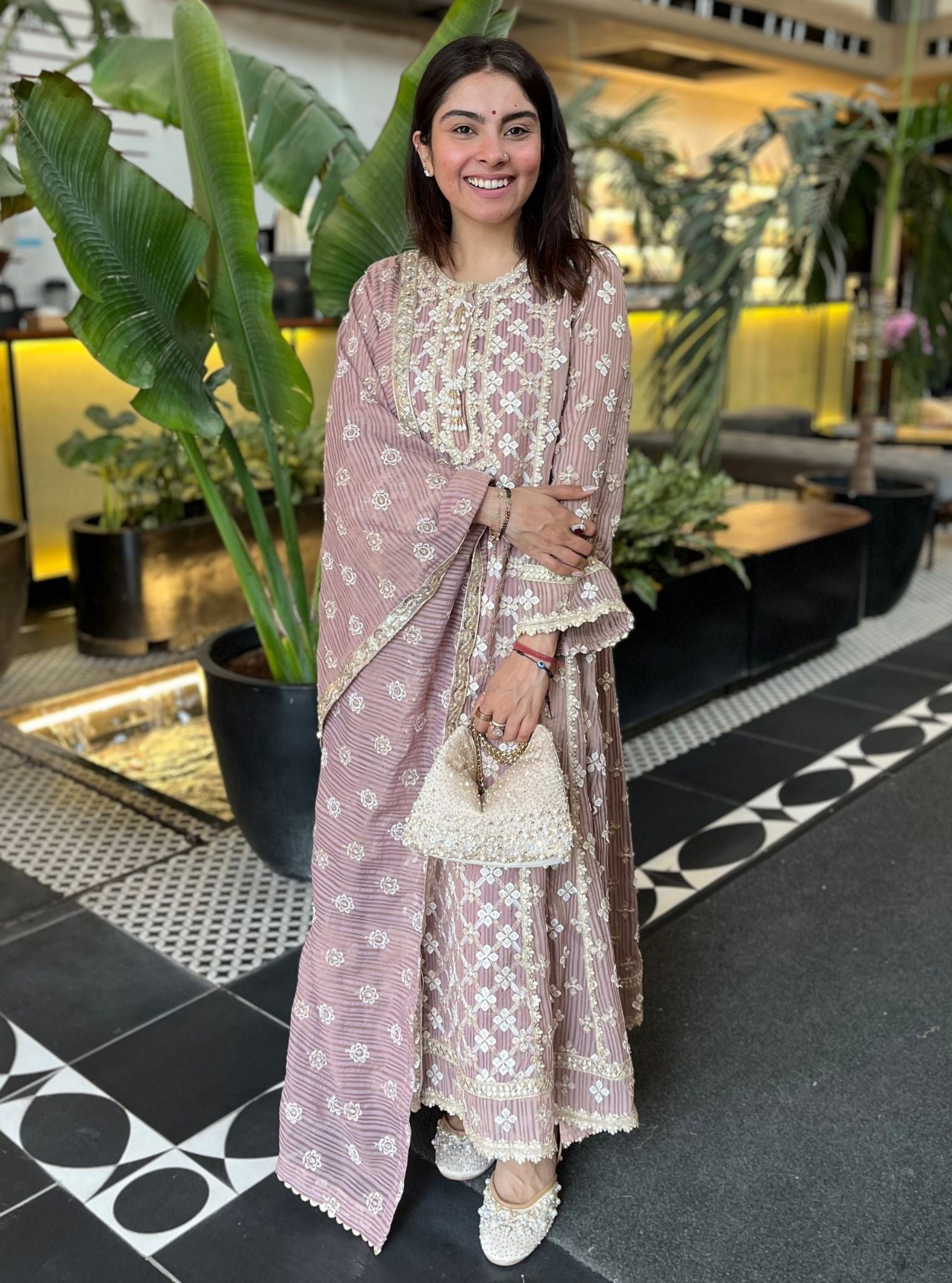 Eurielle Banarsi Lilac Anarkali Kurta Set