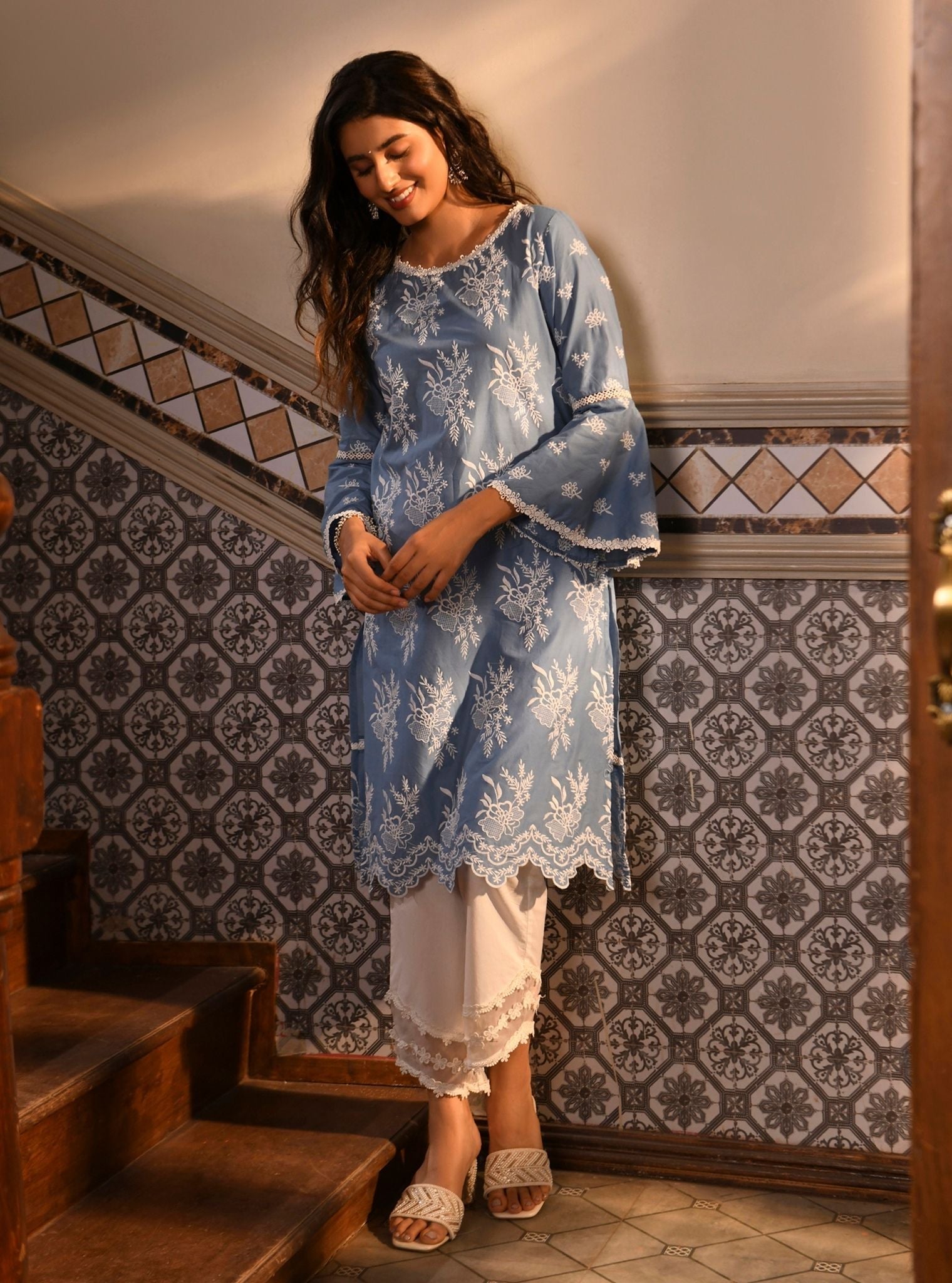 Anisa Supima Cotton Denim Kurta Set