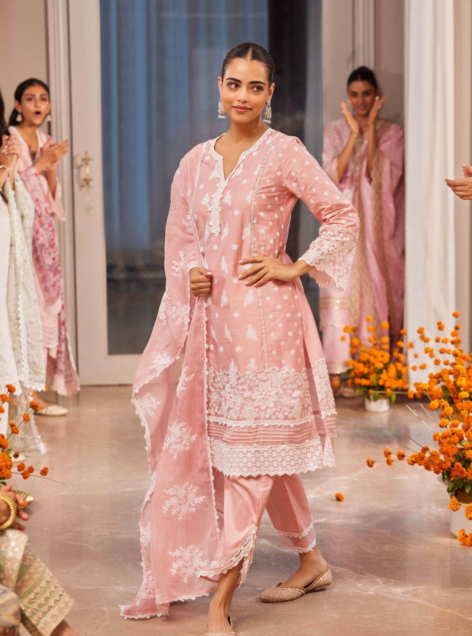 Piti Pima Satin Pink Kurta Set