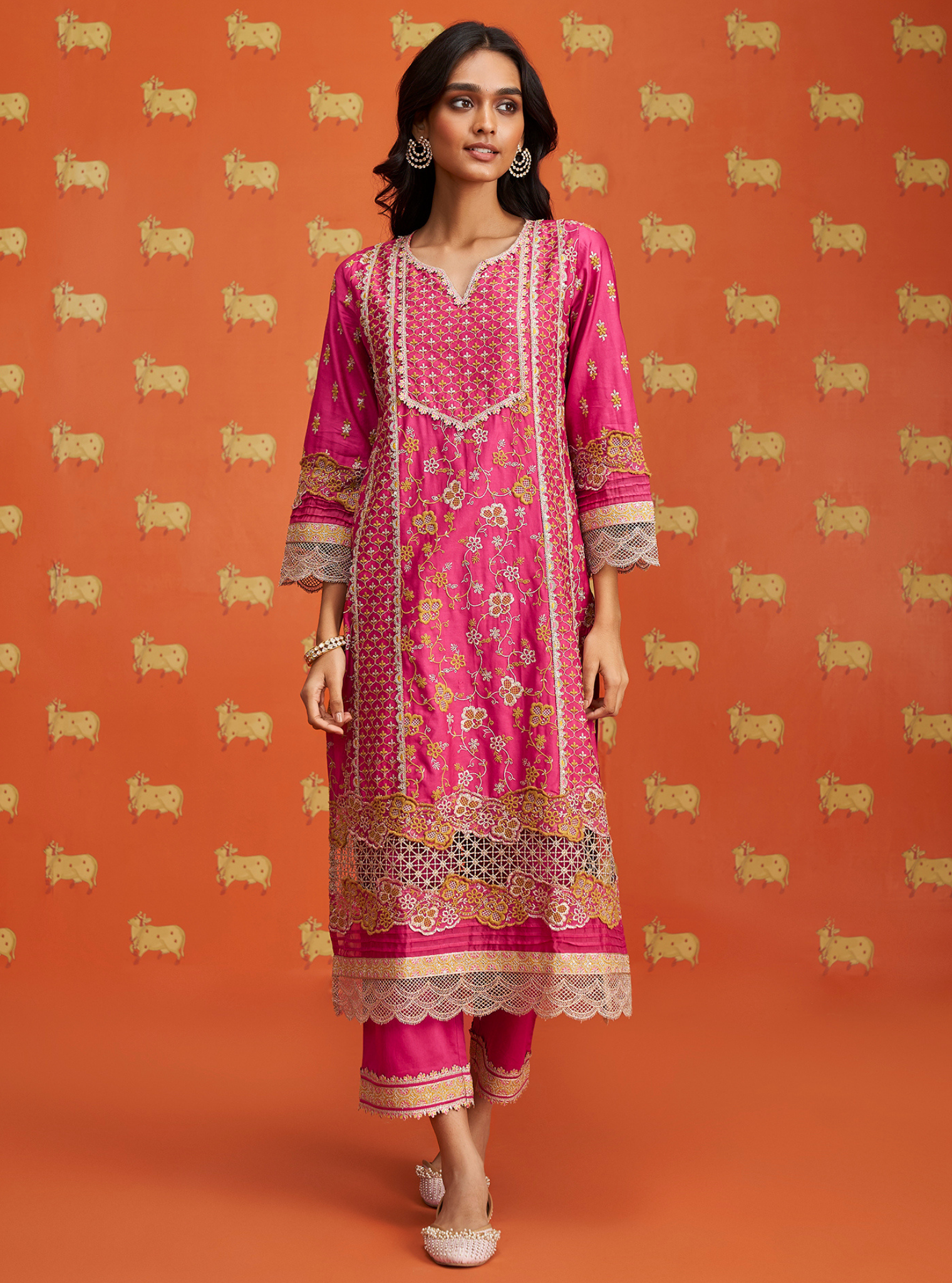 Anchali Pima Satin Fuschia Kurta Set