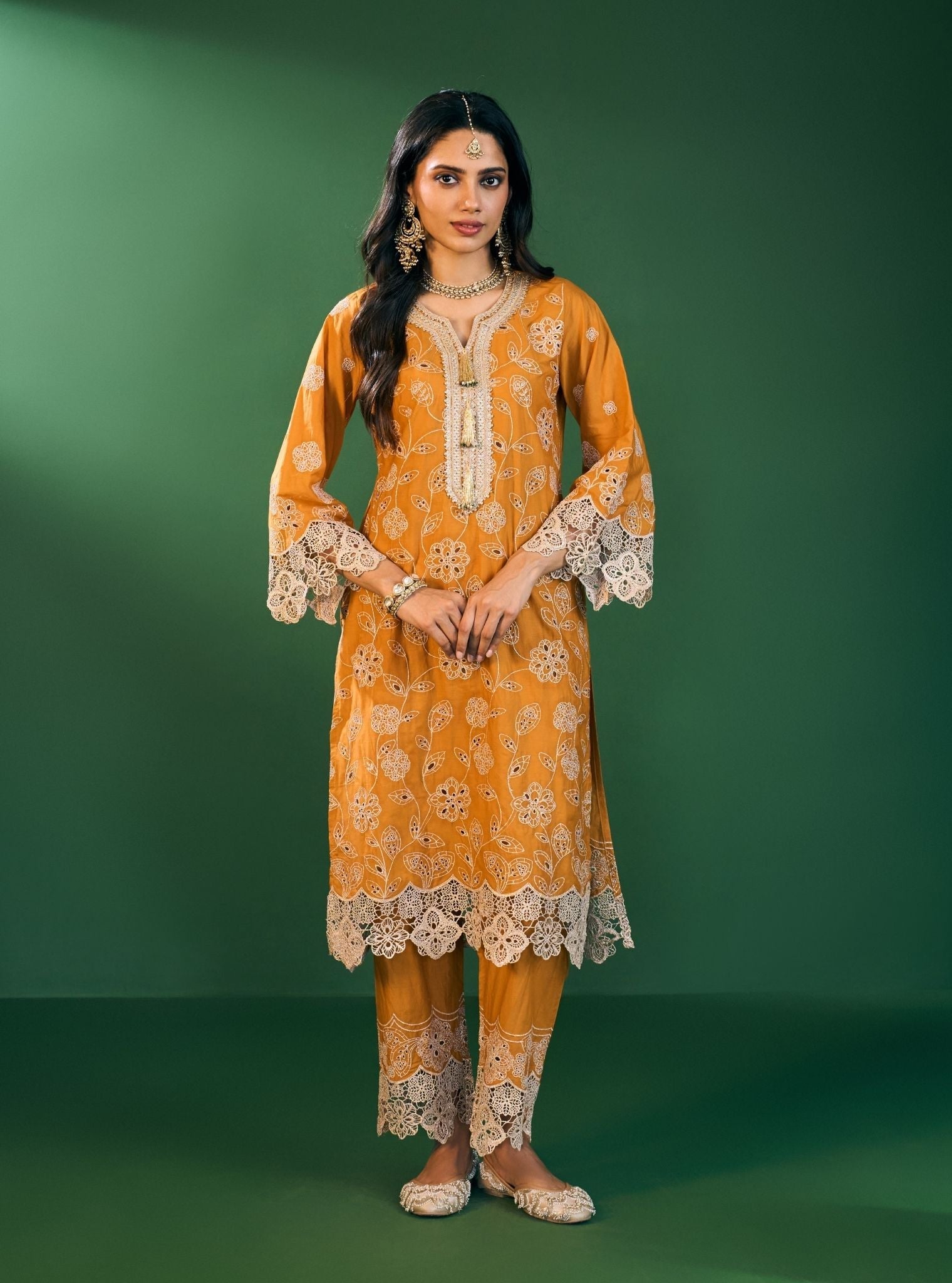 Arisha Supima Cotton Mustard Kurta Set