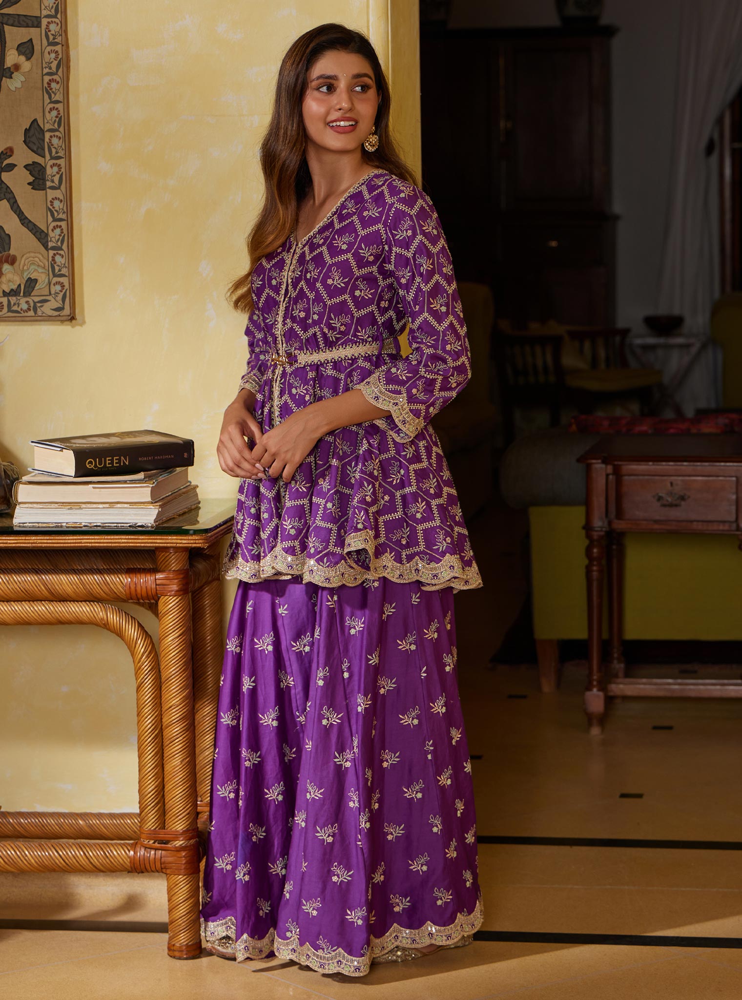 Bisini Pima Purple Top with Sharara Set