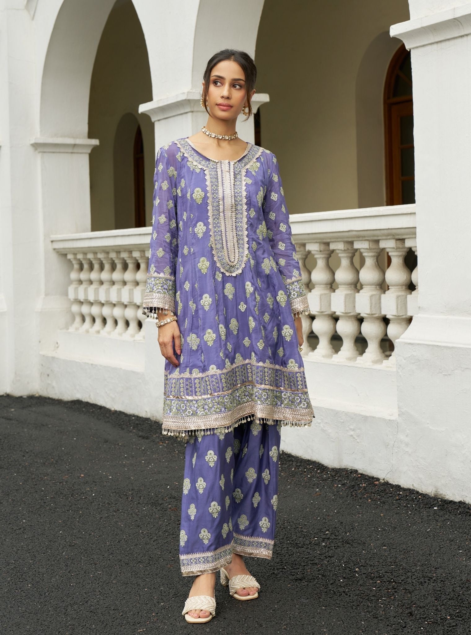 Tarana Viscose Glass Organza Luxe Violet Kurta Set